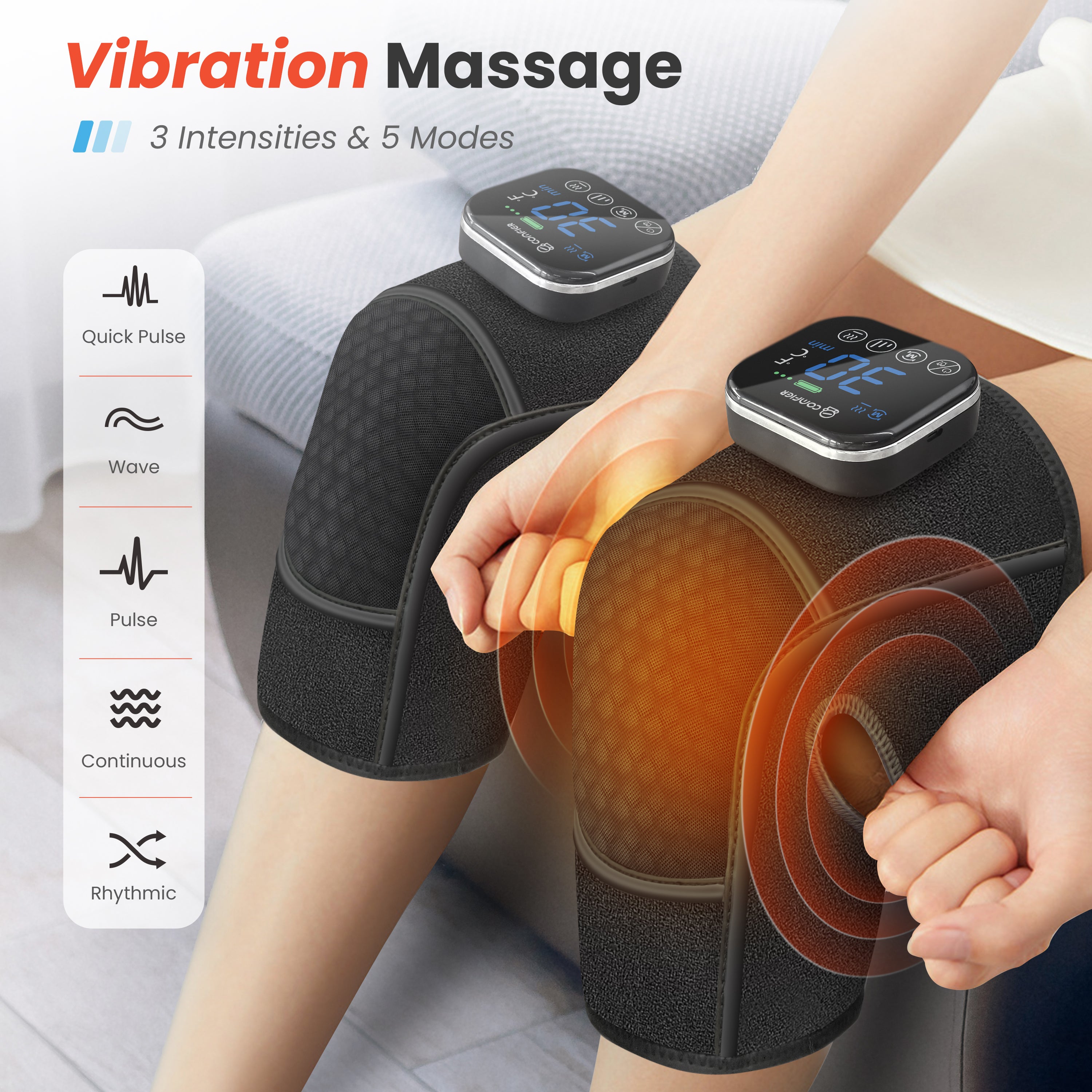 COMFIER Heated Knee Brace for Arthritis, Cordless Knee Massager with Vibration, Heating Pad for Knee Shoulder Elbow, Electric Knee Support Brace Sleeve, Knee Warmer (Pair Pack) CF-5318C