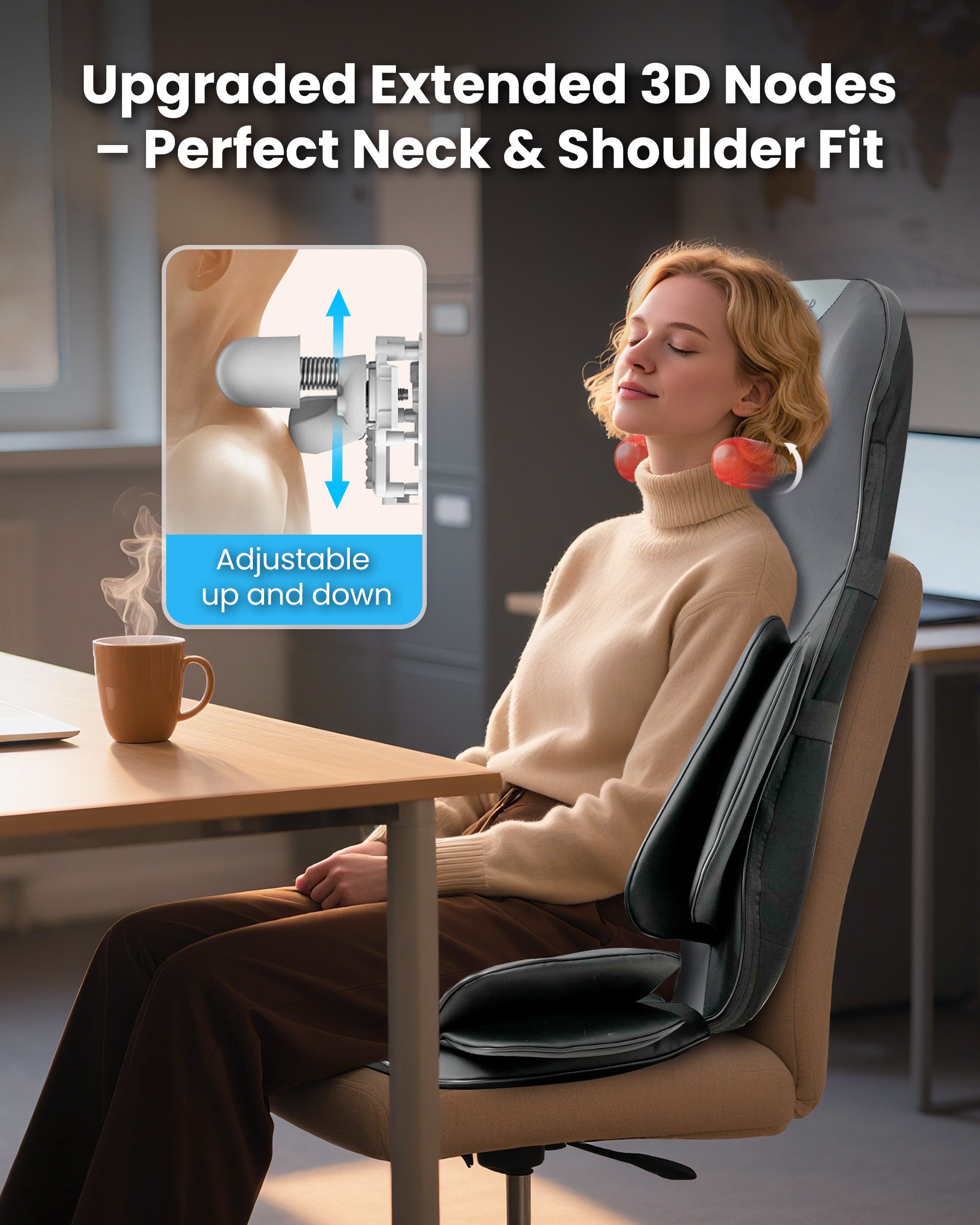 COMFIER Shiatsu Neck & Back Massager with Heat, Full Back Coverage Massage Chair Pad with 4D Kneading & Adjustable Neck Nodes, Waist & Hip Compression, for Home Office Use, Gifts for Men Women CF-2209