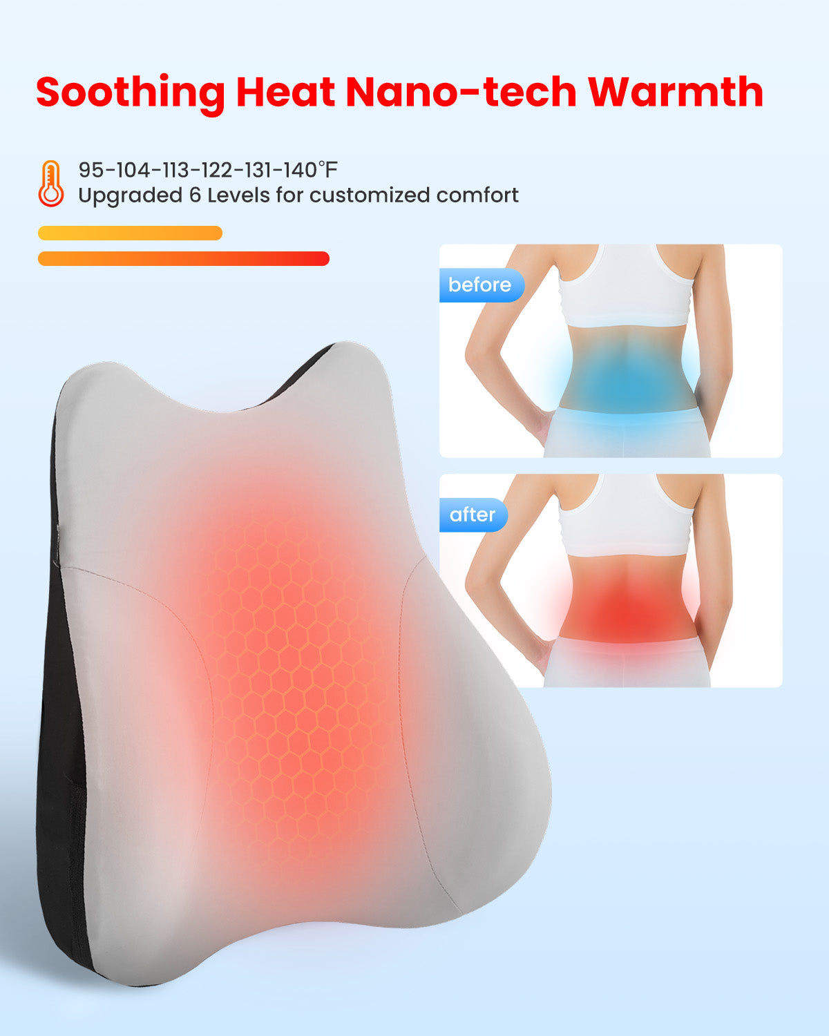 COMFIER Lumbar Support Pillow for Office Chair, Vibration Massage Back Support with Heat, Heated Back Lumbar Pillow for Chair Massager, for Car,Office Computer Gaming Chair-Gray CF-1428