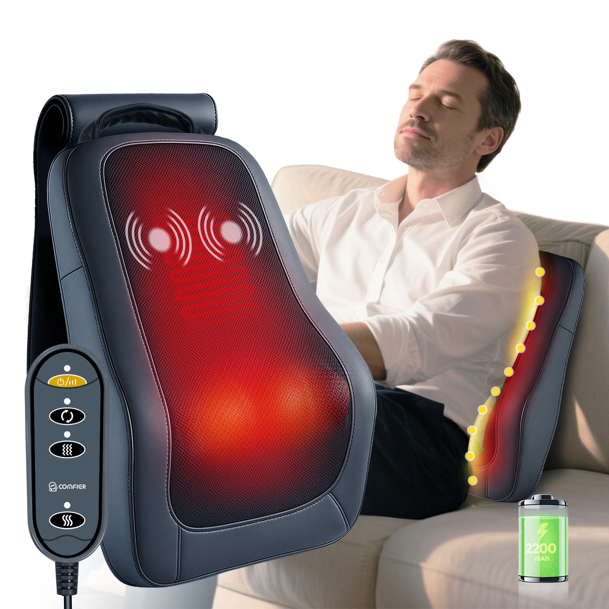 Cordless 3D Shiatsu Deep Kneading Back Massager for Back & Neck Pain Relief - 1228C