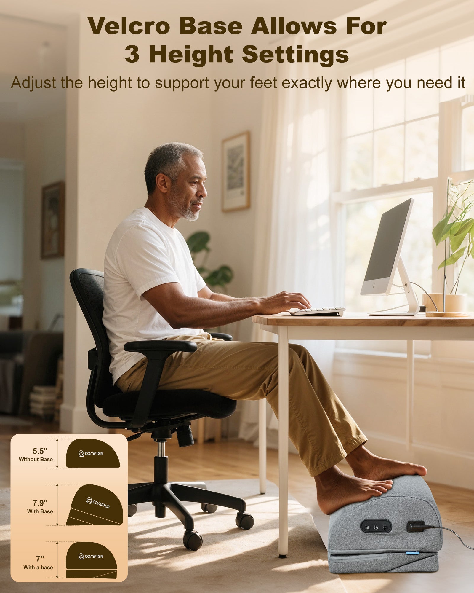COMFIER Foot Rest Under Desk at Work with Heat, Vibration, Foot Heater Foot Warmer, 3 Height Under Desk Foot Rest for Office Chair, Gaming Chair Footstool, Ergonomic Heated Footrest, Computer Desk Use CF-5420