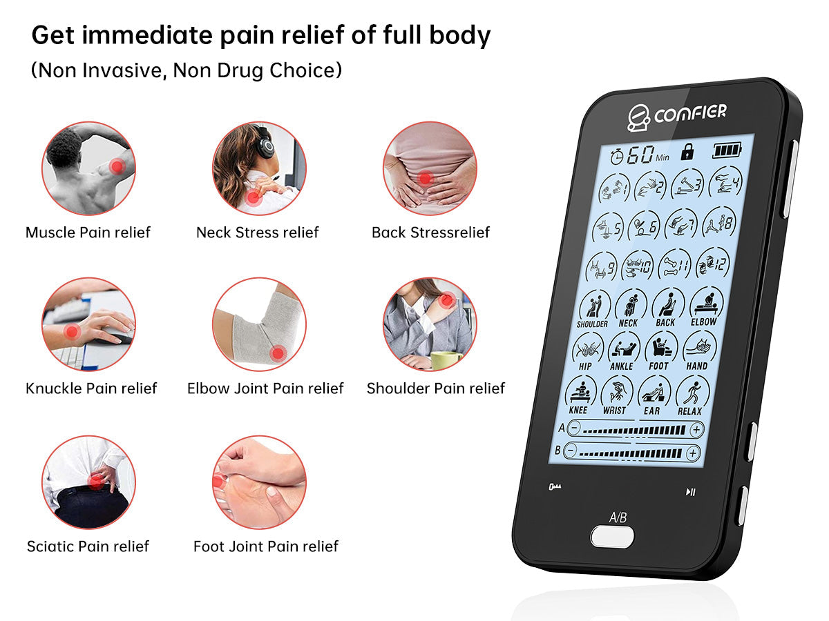 Comfier Tens Unit Muscle Stimulator with 2 Channels, Electric Pulse Ba