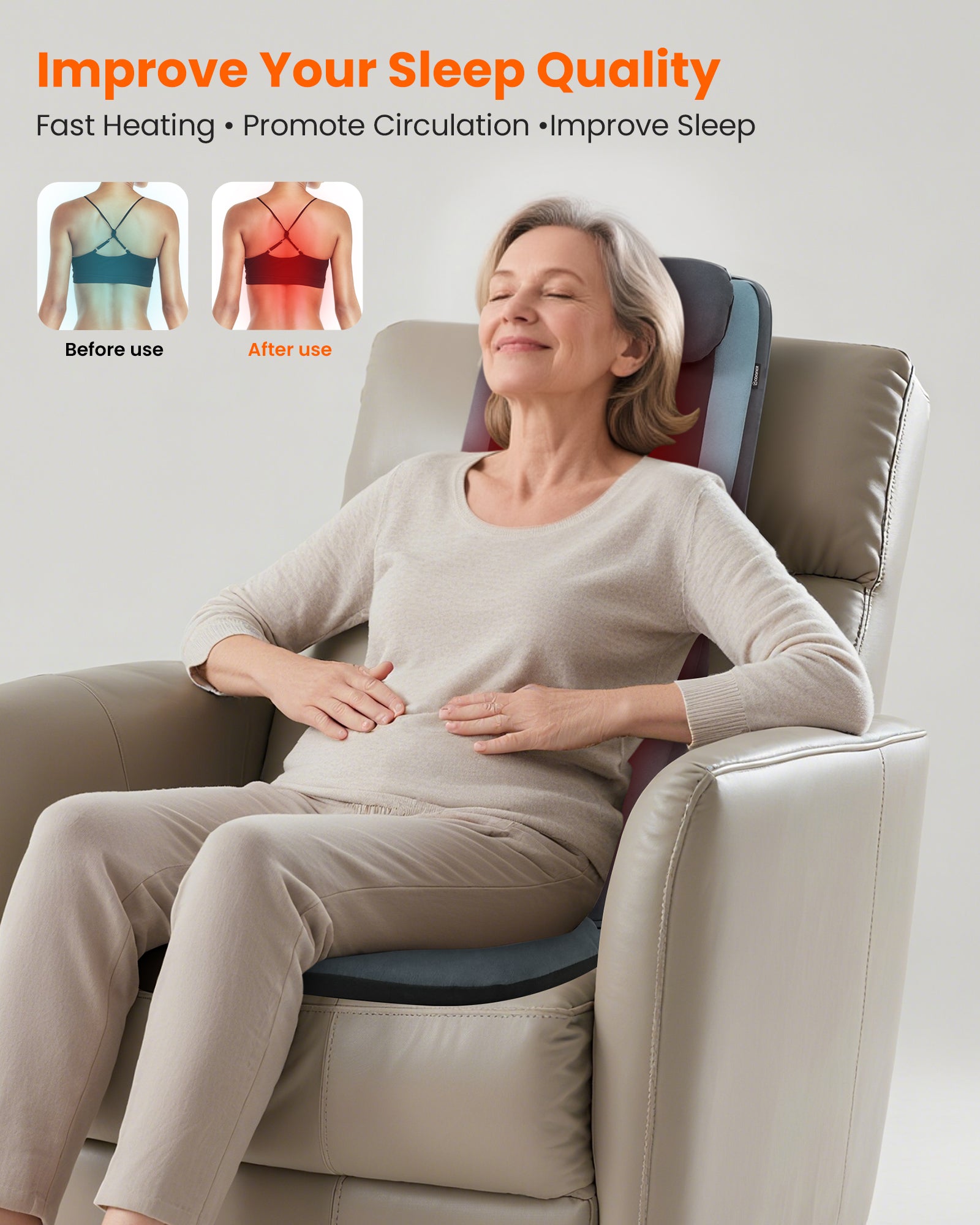 COMFIER Shiatsu Back Massager with Heat, Long Track Dual 3D Rollers, Foldable Chair Massager for Full Back Pain Relief Deep Tissue, Seat Massage Pad, Gifts for Mom & Dad CF-2420