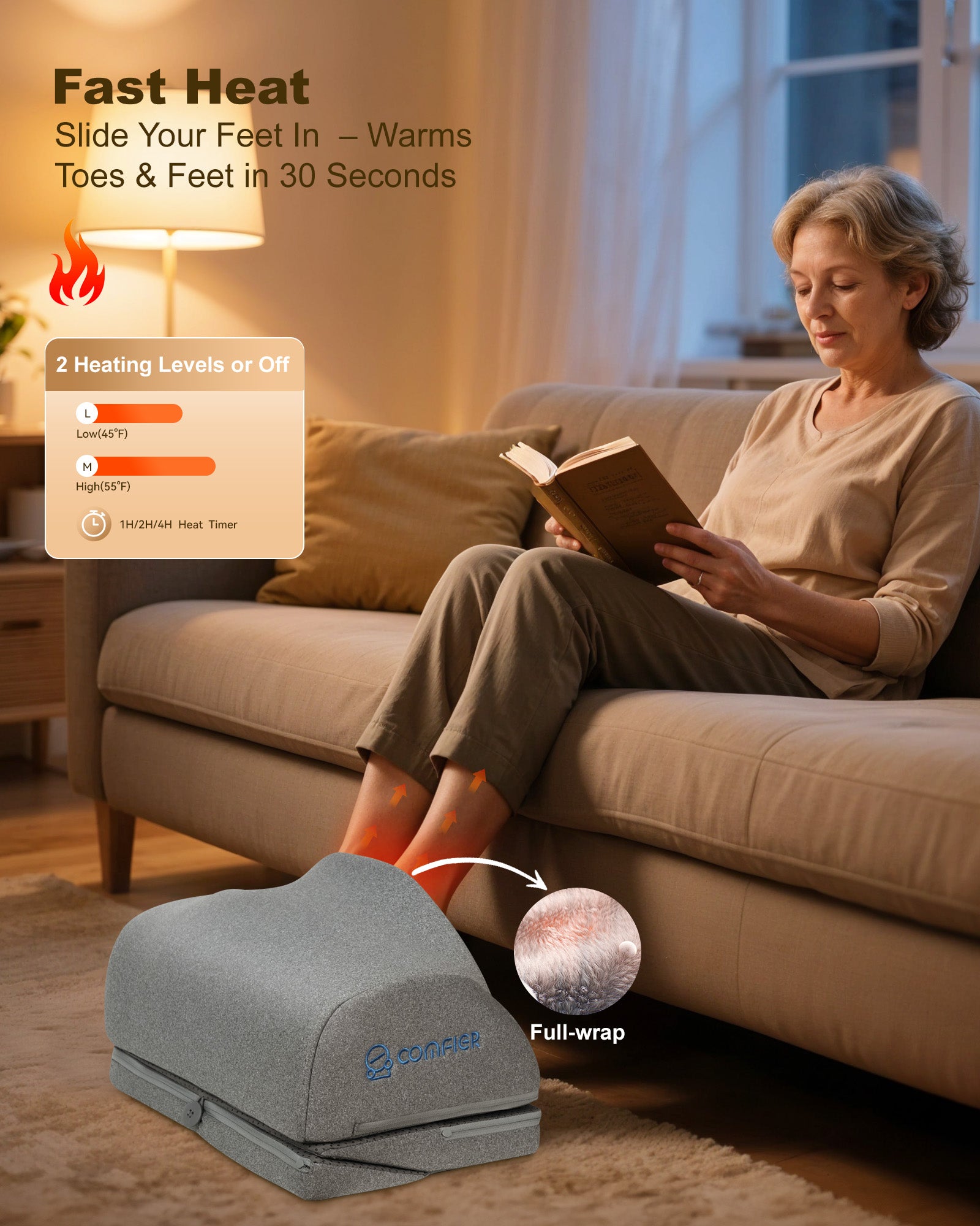COMFIER Foot Rest Under Desk at Work with Heat, Vibration, Foot Heater Foot Warmer, 3 Height Under Desk Foot Rest for Office Chair, Gaming Chair Footstool, Ergonomic Heated Footrest, Computer Desk Use CF-5420