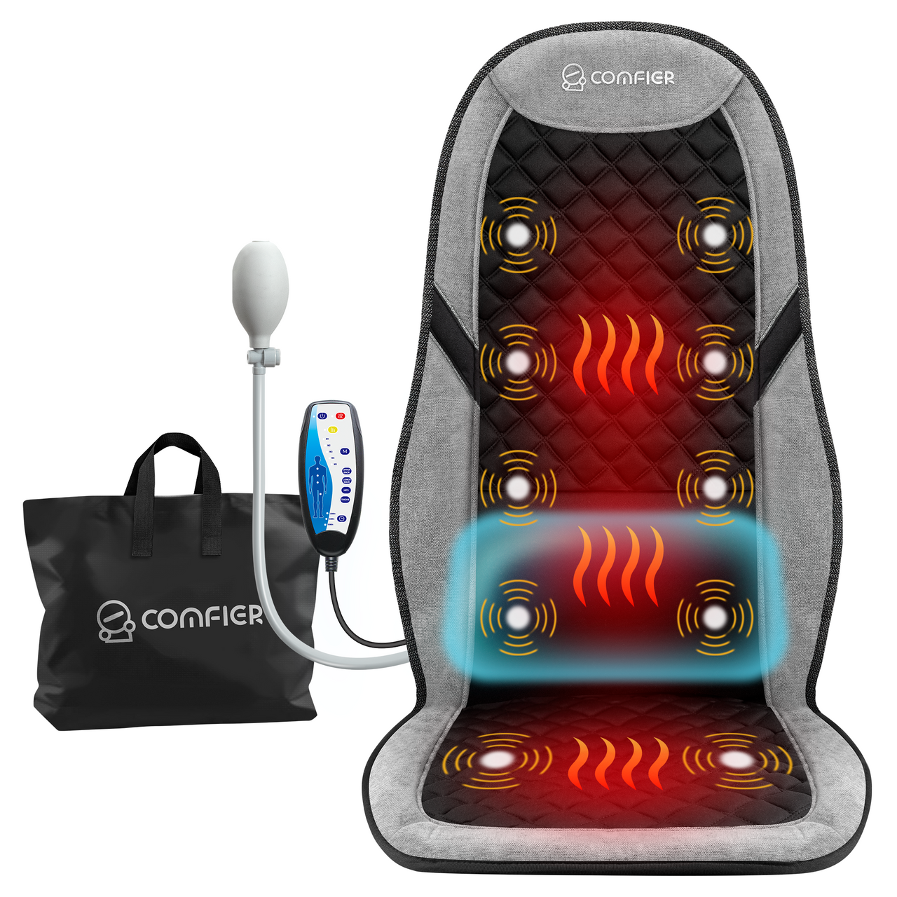 Massage Seat Cushion with 10 Vibration Motors & Adjustable Lumbar Support - 2421