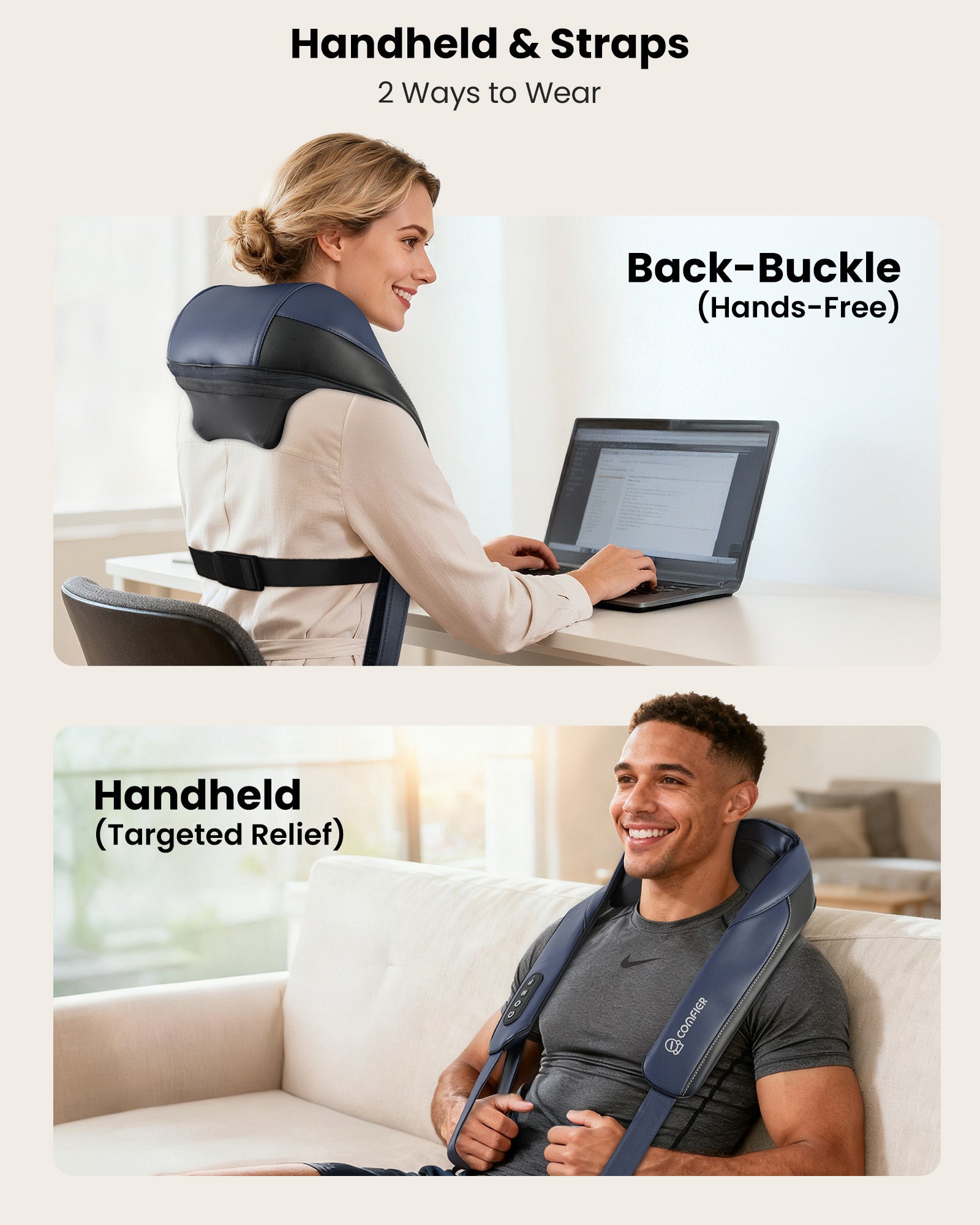 COMFEIR Shiatsu Neck Massager with Heat, Cordless Neck and Shoulder Massager for Pain Relief Deep Tissue, Rechargeable Gifts CF-6702