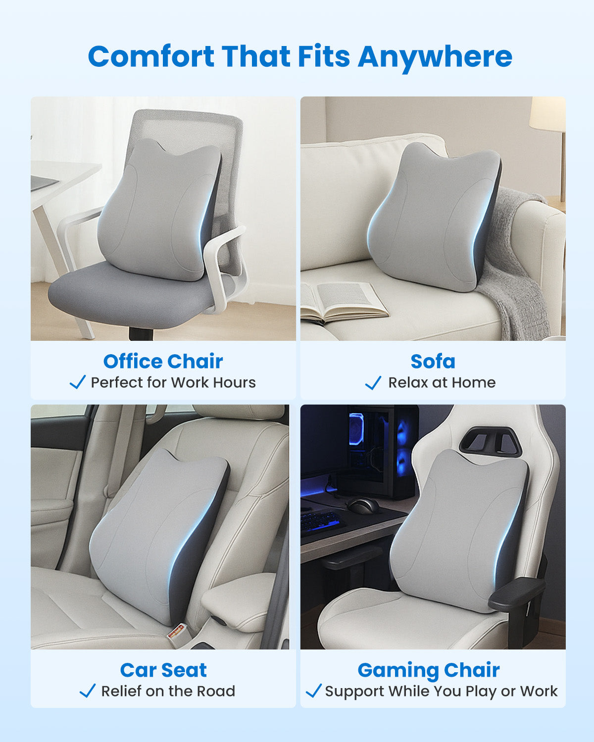 COMFIER Lumbar Support Pillow for Office Chair, Vibration Massage Back Support with Heat, Heated Back Lumbar Pillow for Chair Massager, for Car,Office Computer Gaming Chair-Gray CF-1428
