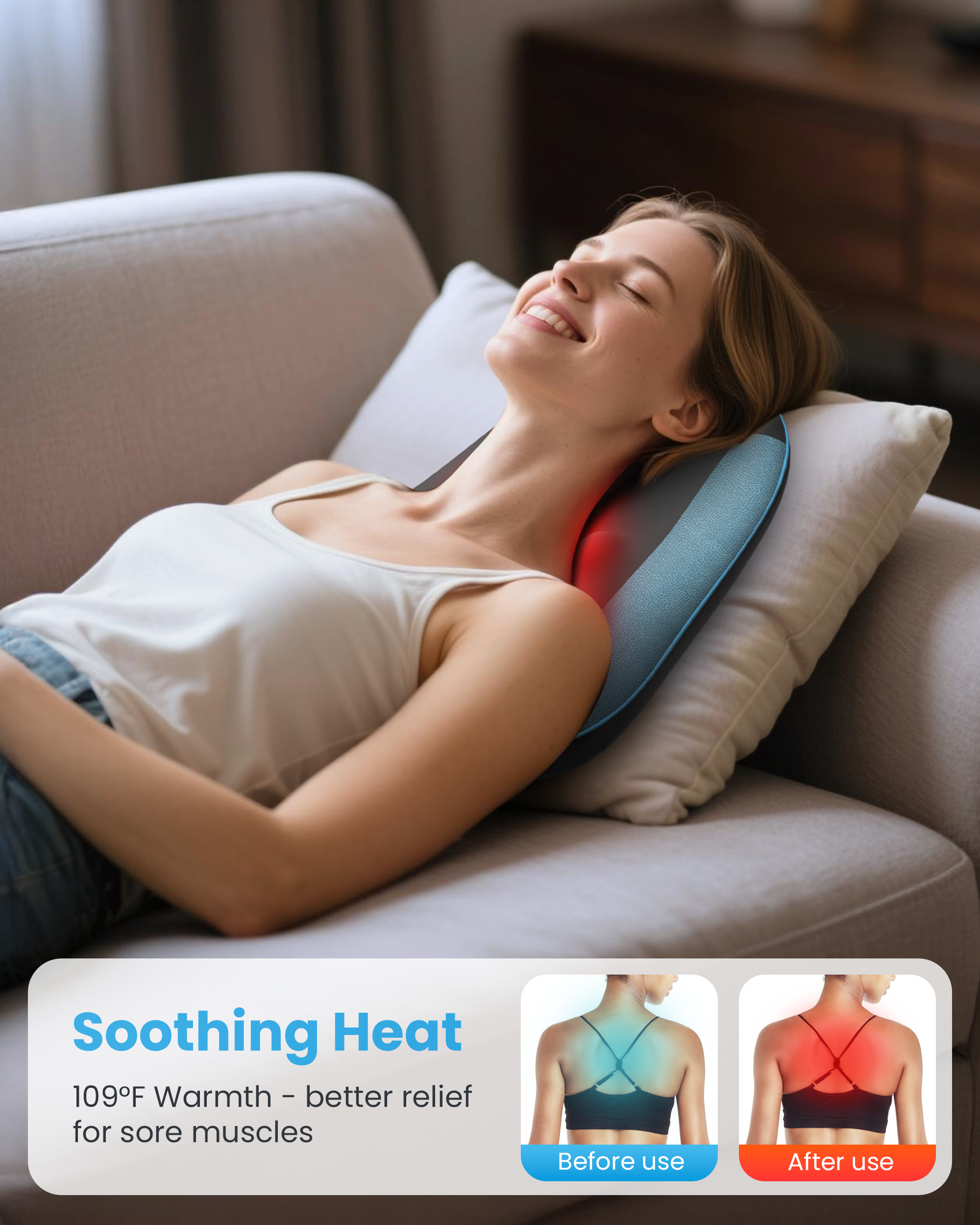 COMFIER Cordless Back Massager for Pain Relief Deep Tissue, Lower Back Massager with Heat, Shiatsu Neck and Shoulder Massage Pillow, Rechargeable & Portable for Office, Home Use CF-1508