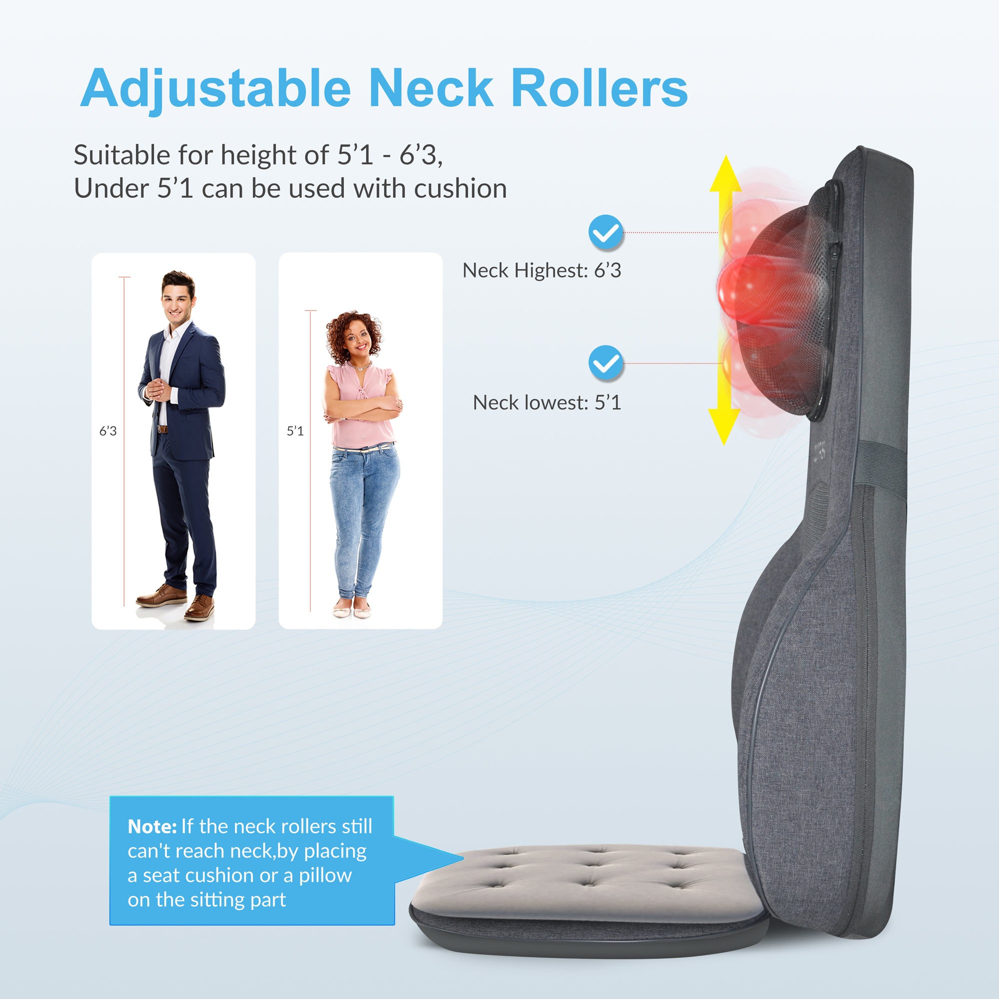 COMFIER Shiatsu Neck Back Massage Seat Cushion with Heat, Adjustable Kneading Rolling Massage Chair CF-2113