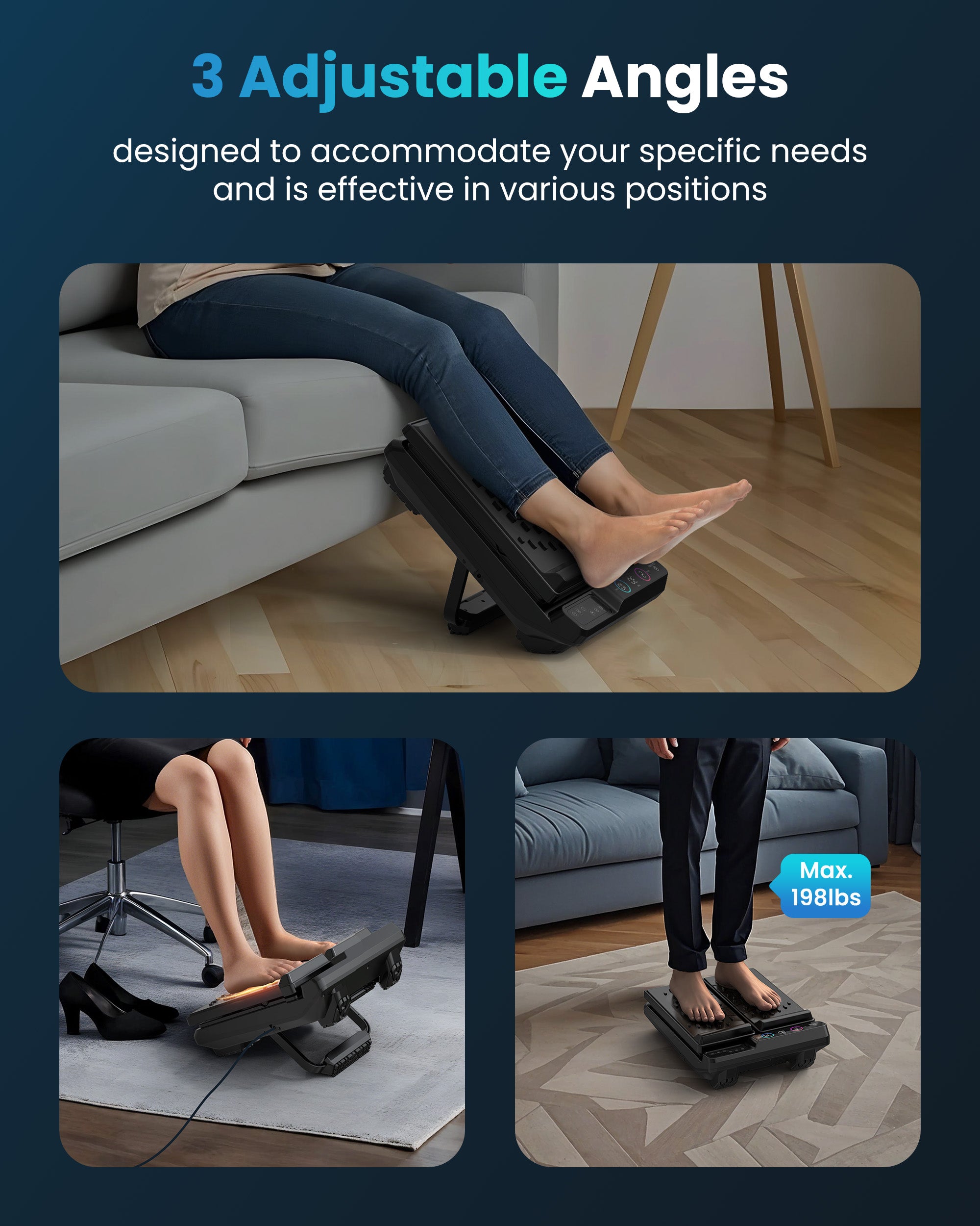 COMFIER Foot Massager for Neuropathy, Plantar Fasciitis, High-Frequency Vibration Feet Massager with Heat, 30 Speed Levels & 3 Angles Relax Calf Leg and Foot for Circulation Pain Relief, Remote Control CF-5324