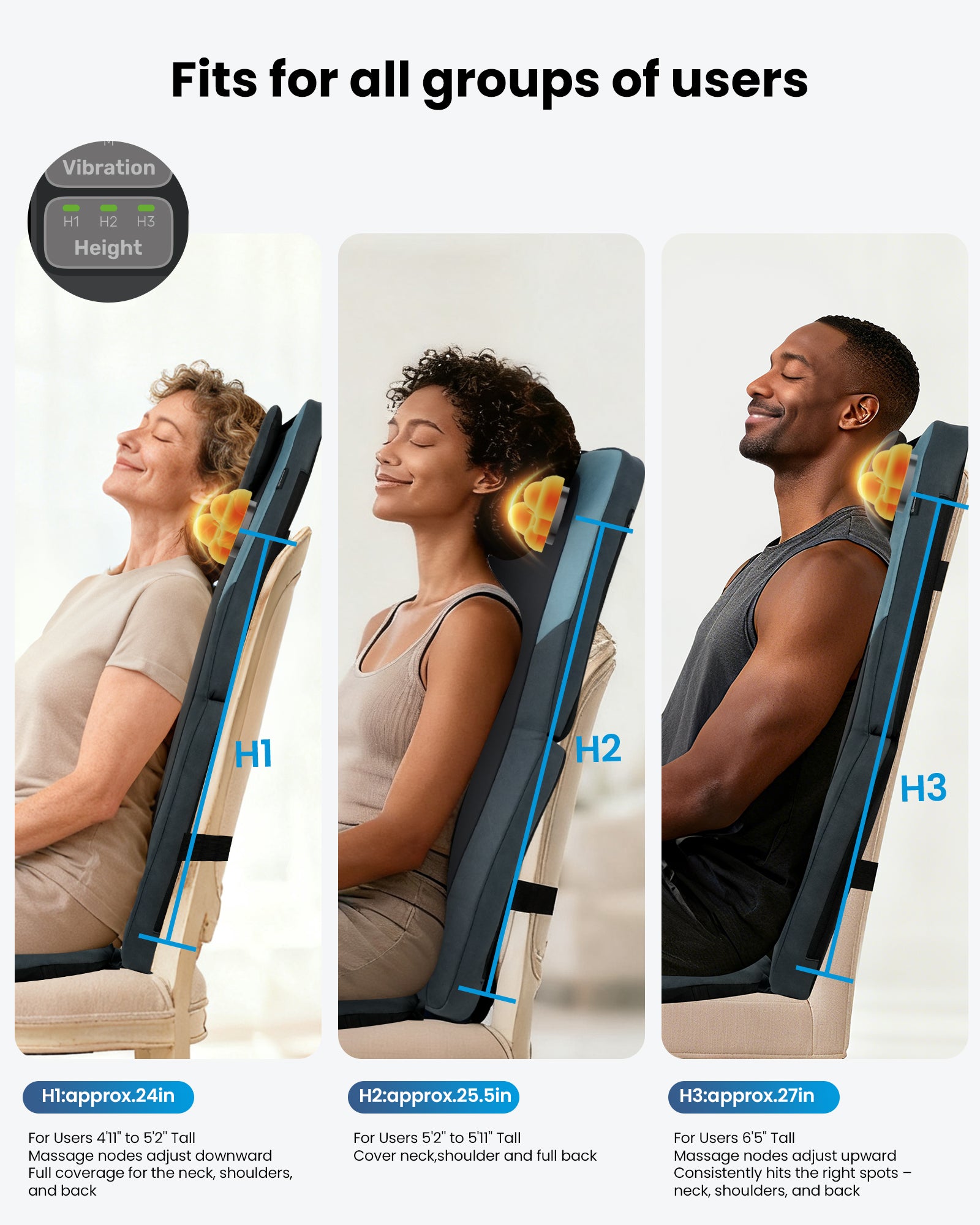 COMFIER Shiatsu Back Massager with Heat, Long Track Dual 3D Rollers, Foldable Chair Massager for Full Back Pain Relief Deep Tissue, Seat Massage Pad, Gifts for Mom & Dad CF-2420