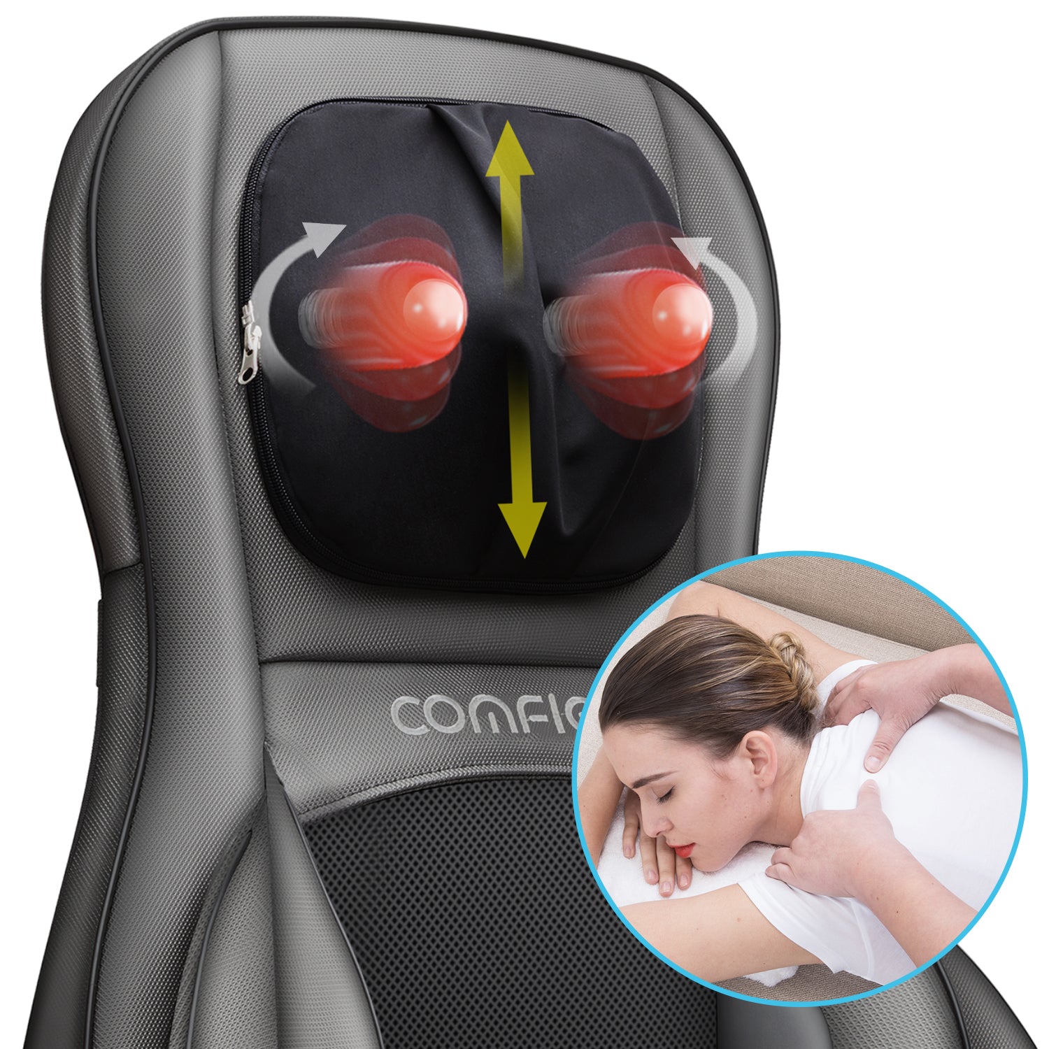 Comfier Shiatsu Neck Back Massager with APP Remote, Heating Compression Seat Cushion Massagers