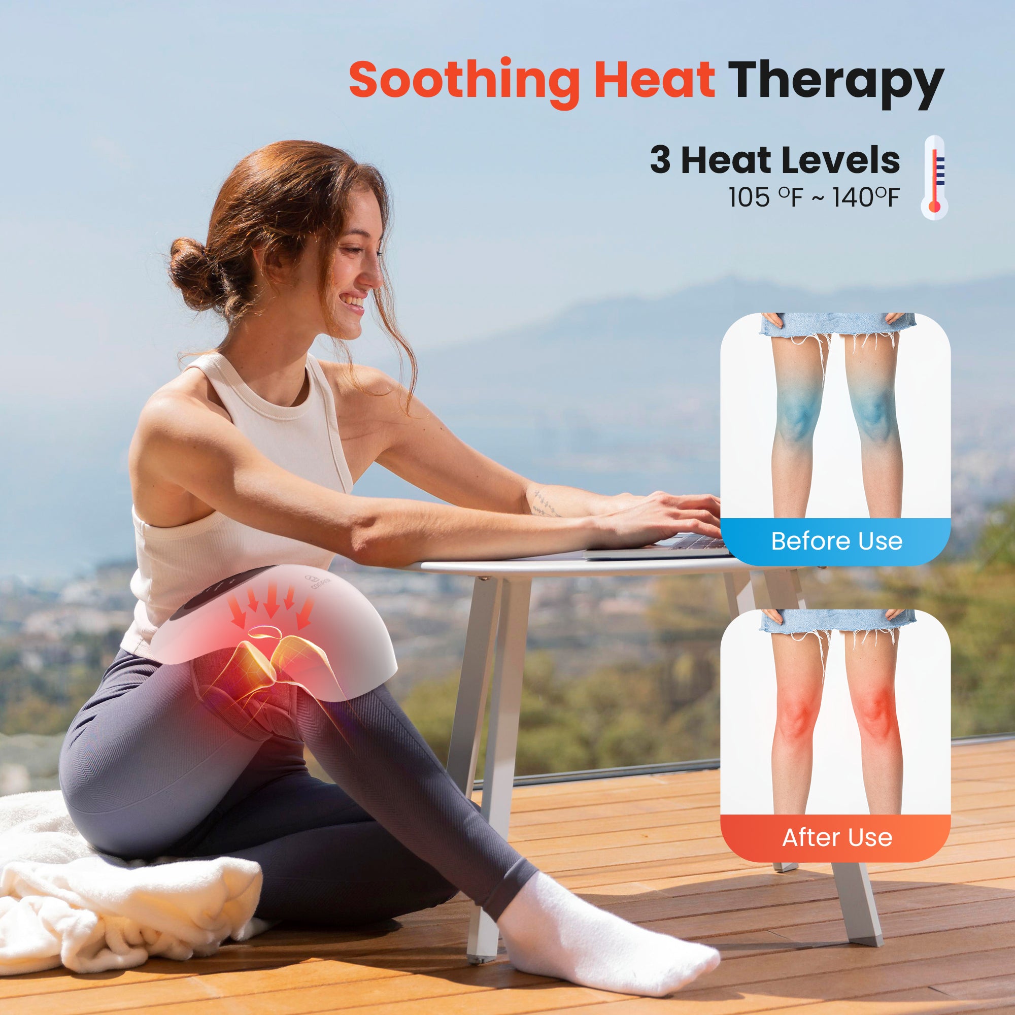 COMFIER Cordless Knee Massager with Heat and Red Light Therapy, Vibration Rechargeable Knee Support for knee Pain with LED Screen CF-5320