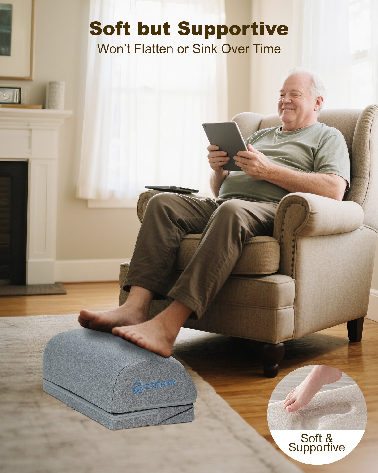 COMFIER Foot Rest Under Desk at Work with Heat, Vibration, Foot Heater Foot Warmer, 3 Height Under Desk Foot Rest for Office Chair, Gaming Chair Footstool, Ergonomic Heated Footrest, Computer Desk Use CF-5420
