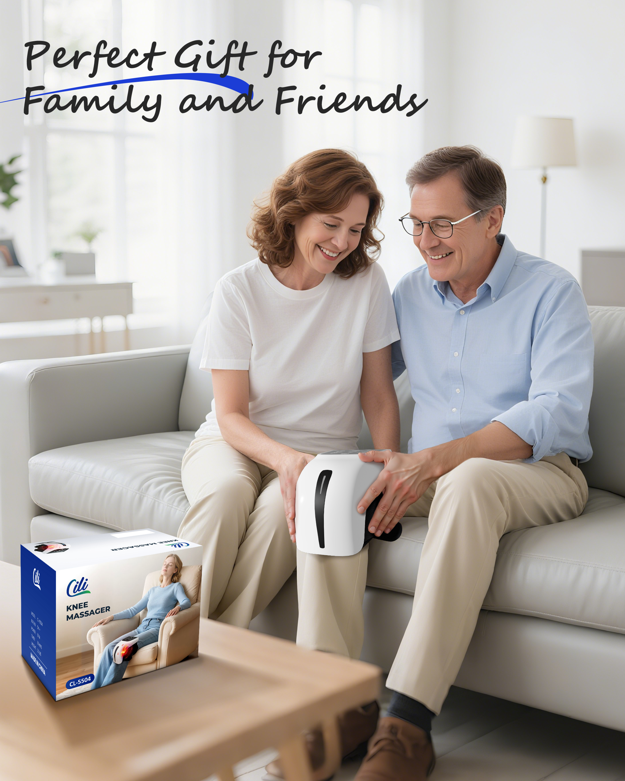 CILI Cordless Knee Massager with Heat, Red Light Knee Massager for Pain Relief, Heated Knee Brace with 3 Heat & 3 Vibration Levels CL-5504