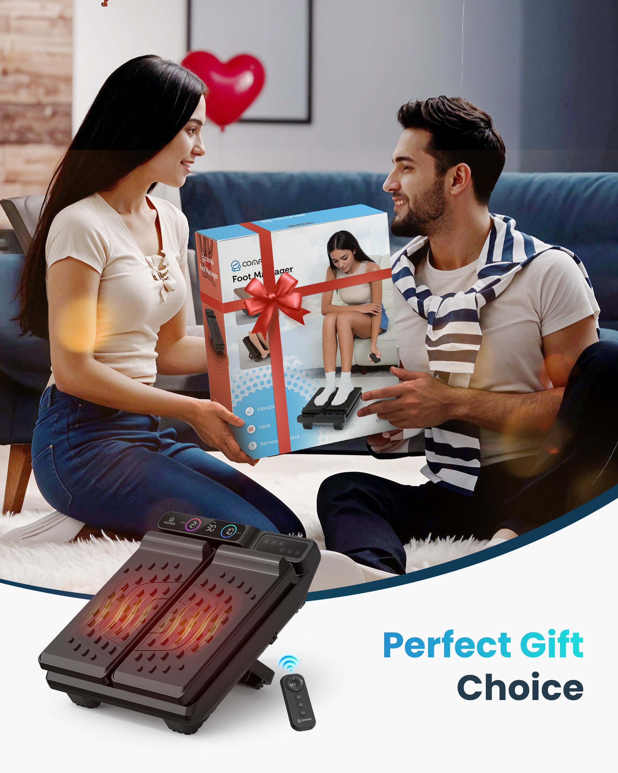 COMFIER Foot Massager for Neuropathy, Plantar Fasciitis, High-Frequency Vibration Feet Massager with Heat, 30 Speed Levels & 3 Angles Relax Calf Leg and Foot for Circulation Pain Relief, Remote Control CF-5324