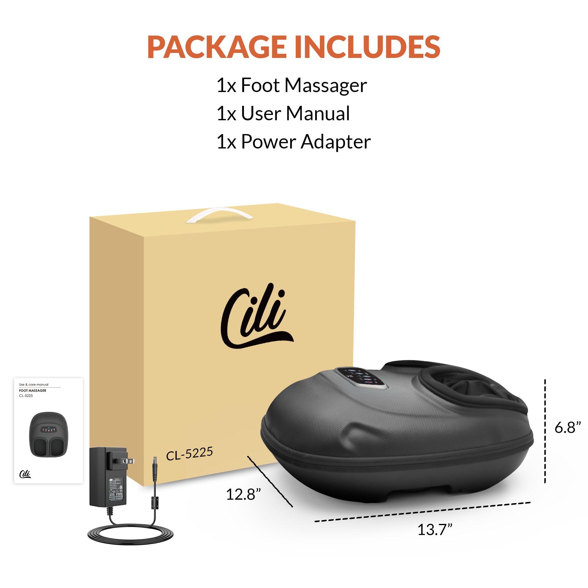 CILI Foot Massager Machine, Feet Massager With 3 Kneading Intensities, Detachable Foot Sleeve, Foot Massager Plantar Fasciitis Relief, Shiatsu Foot Massager Fits Size Up to 13 (Black)  CL-5225