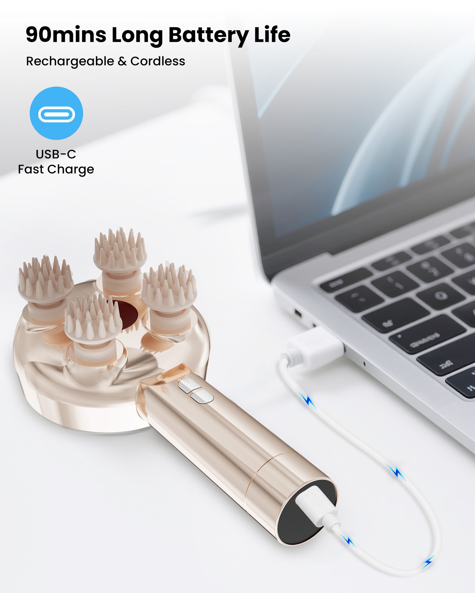 COMFIER Handheld Scalp Massager Hair Growth, Cordless Hair Head Massager with 3 Modes & 8 Silicone Claws, IPX7 Waterproof Body Massager for Stress Relax,Pet Massage,Head Scratcher