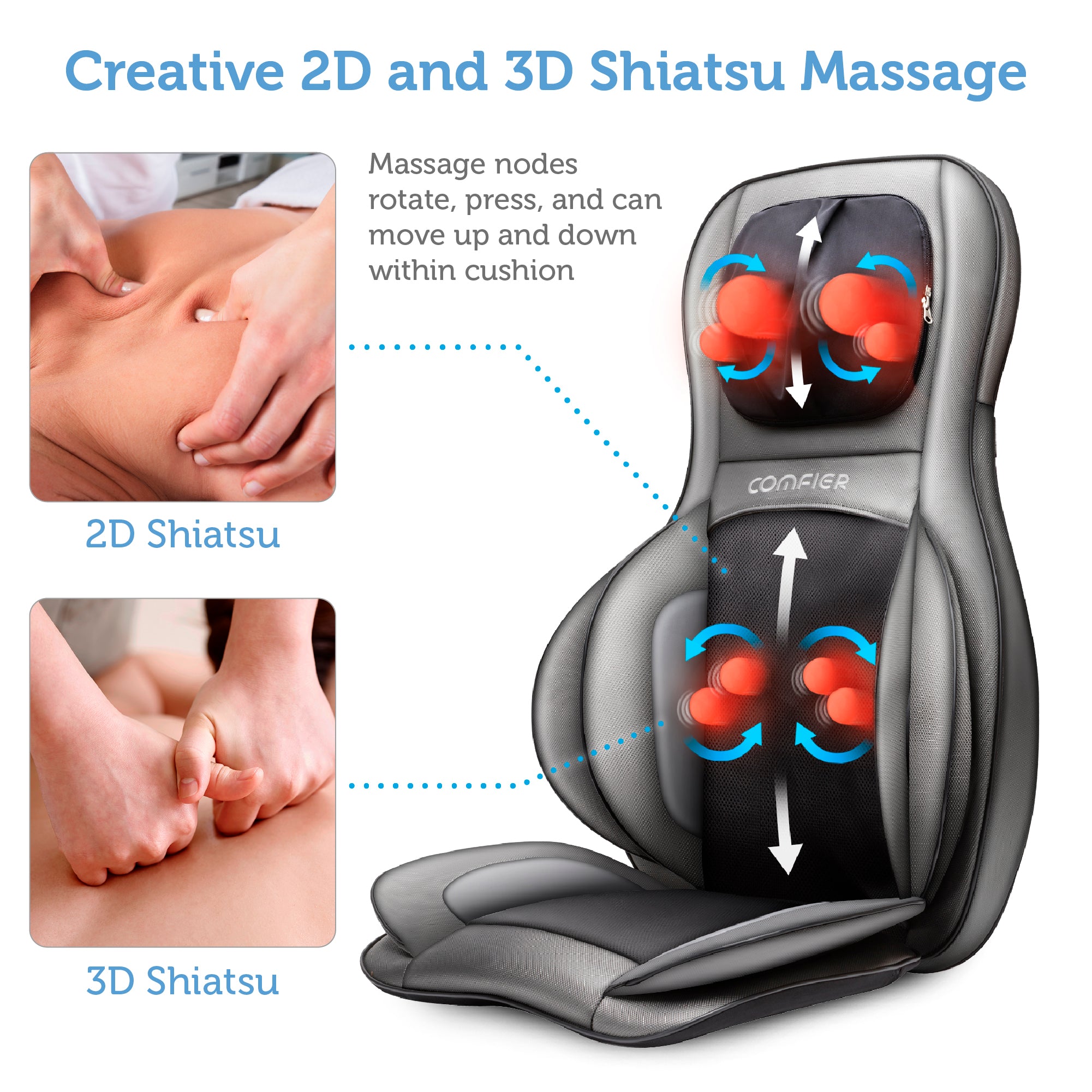 COMFIER Shiatsu Neck Back Massager with Heat, 2D ro 3D Kneading
