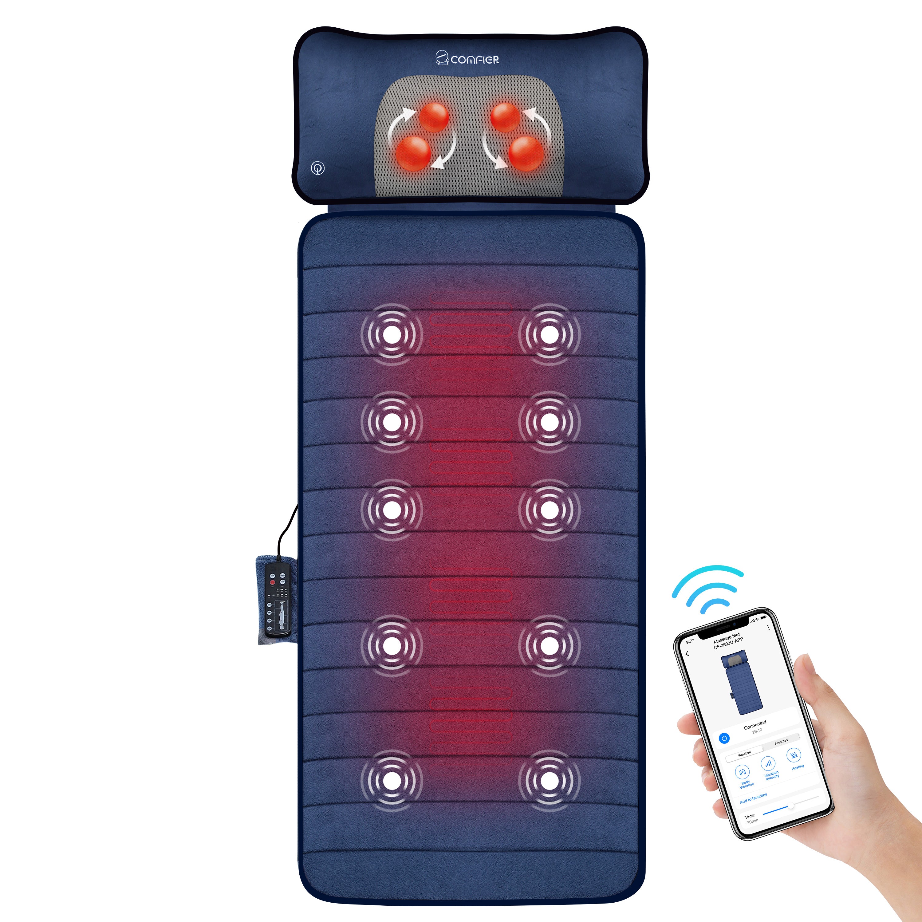 Full Body Heated Massage Pad with Movable Shiatsu Neck Massage Pillow & APP Control - 3603U-APP