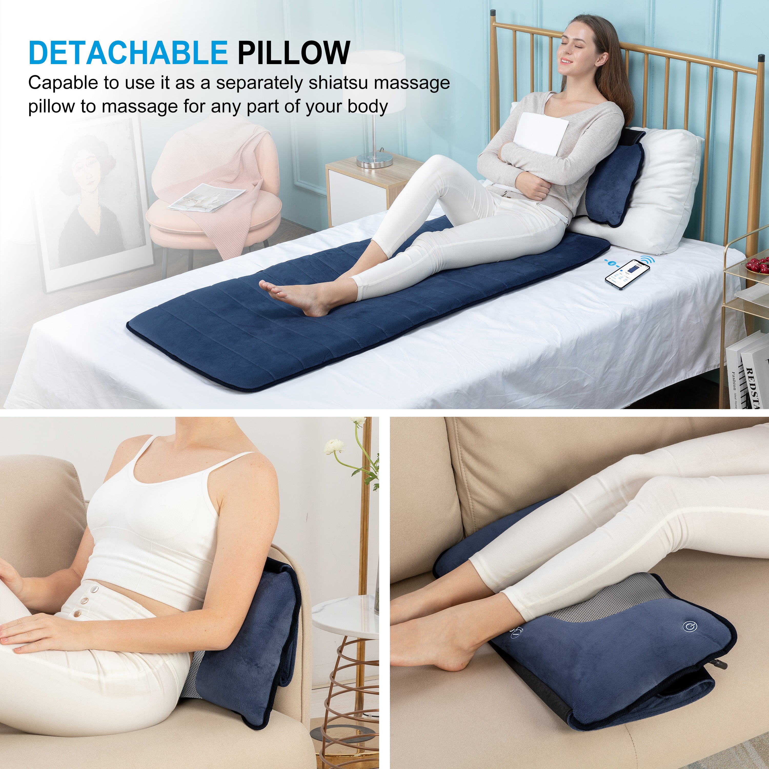 COMFIERVibrating Full Body Back Massager with Detachable Shiatsu Neck Massage Pillow, Massager Mat with APP CF-3603U-APP
