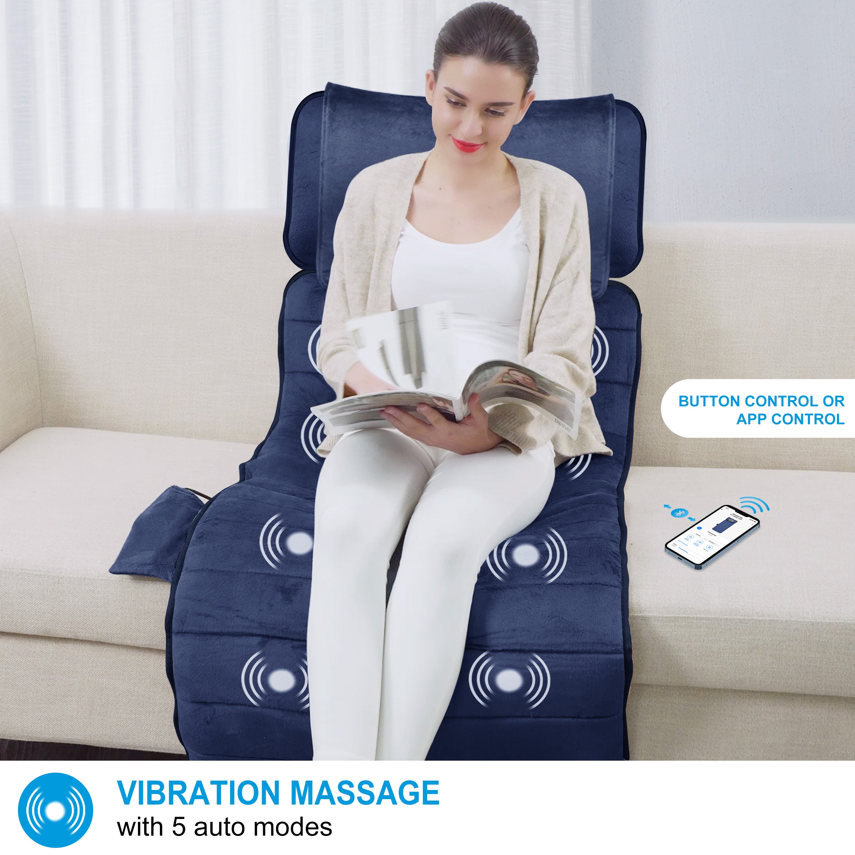 COMFIERVibrating Full Body Back Massager with Detachable Shiatsu Neck Massage Pillow, Massager Mat with APP CF-3603U-APP