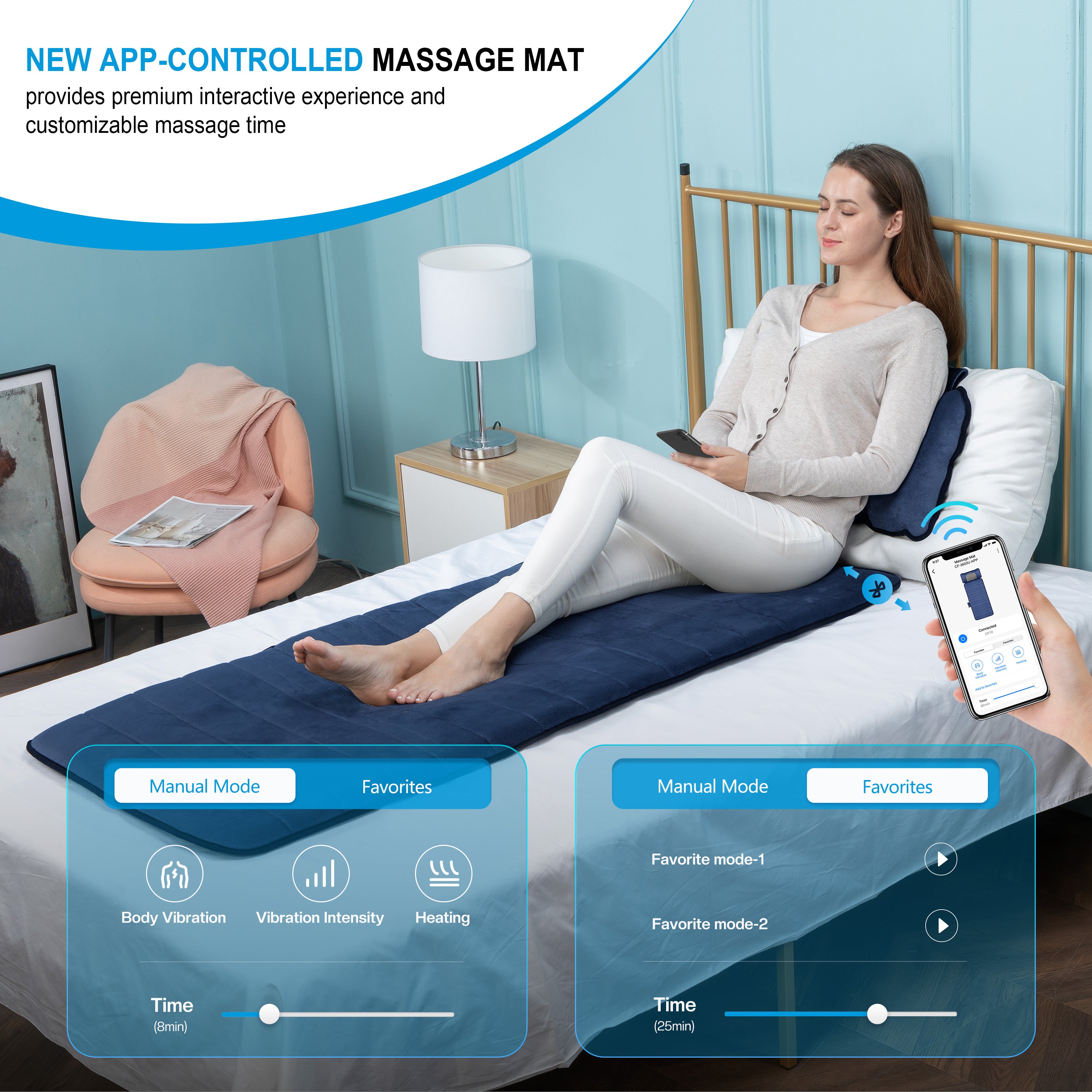 COMFIERVibrating Full Body Back Massager with Detachable Shiatsu Neck Massage Pillow, Massager Mat with APP CF-3603U-APP