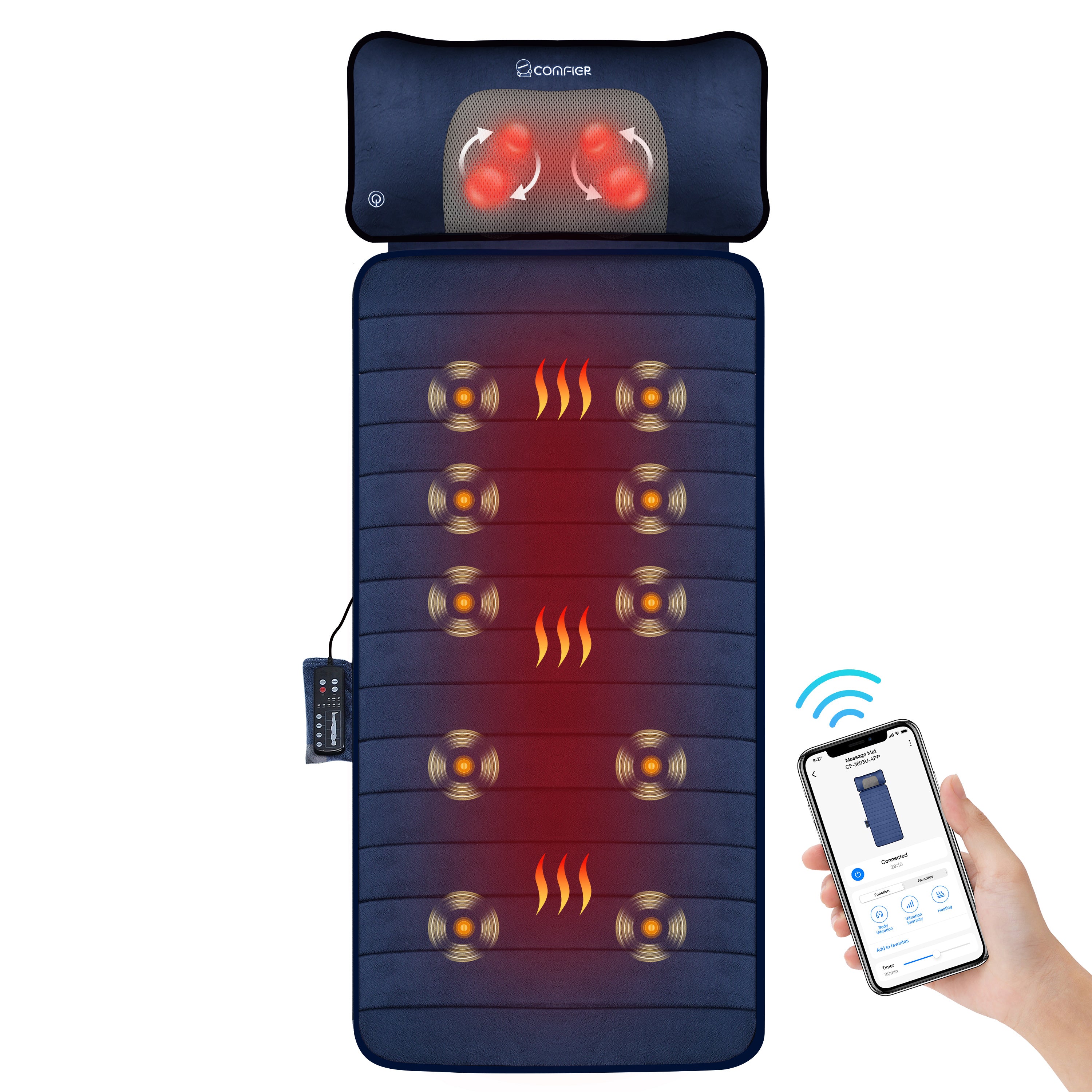 Heated Massage Pad with Movable Shiatsu Neck Massage Pillow & APP Control - 3603U-APP