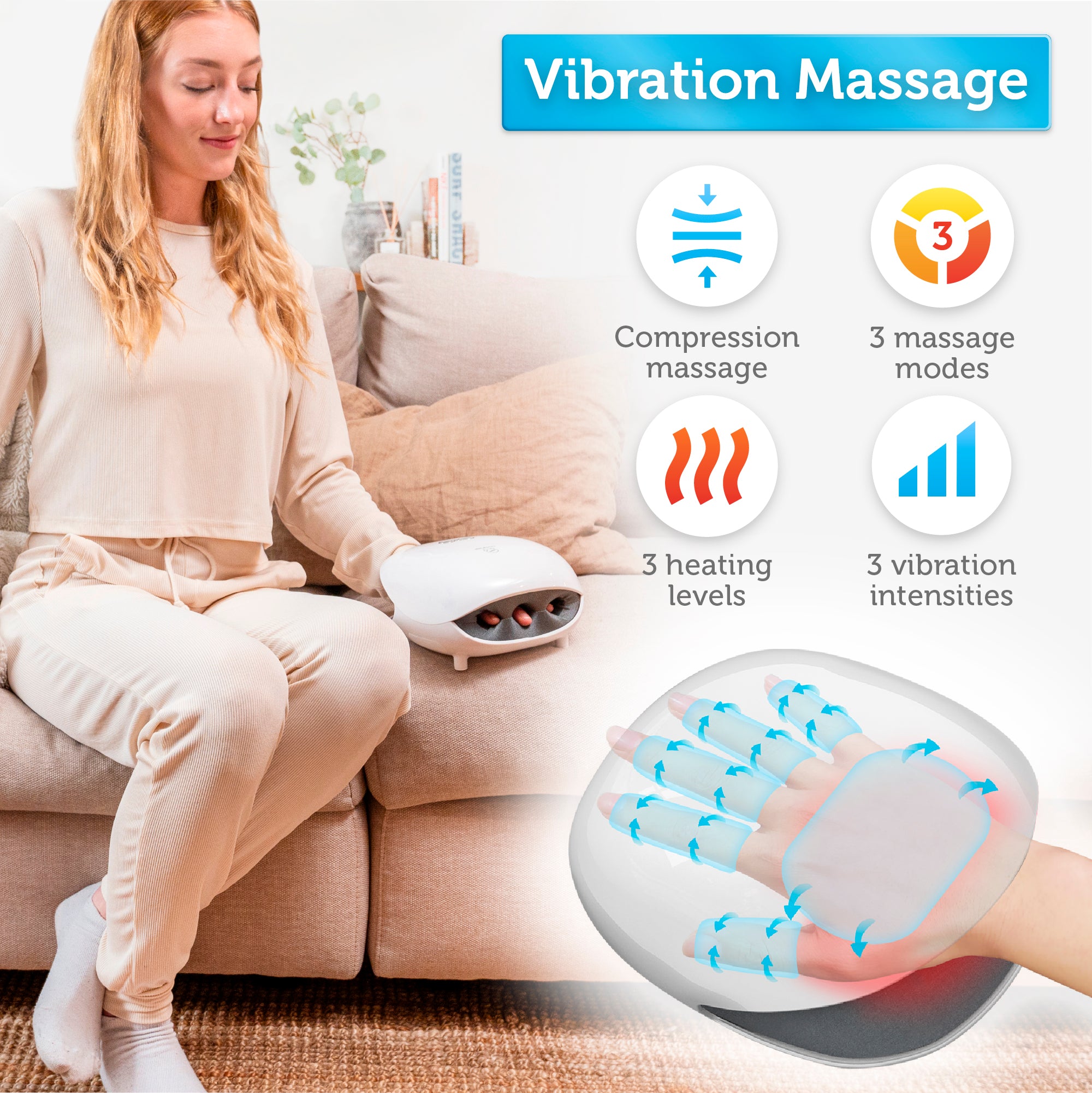 Comfier Wireless Hand Massager with Heat -3 Levels Compression & Heating,Rechargeable Hand Massager Machine,Carpal Tunnel,Ideal Gifts for Women