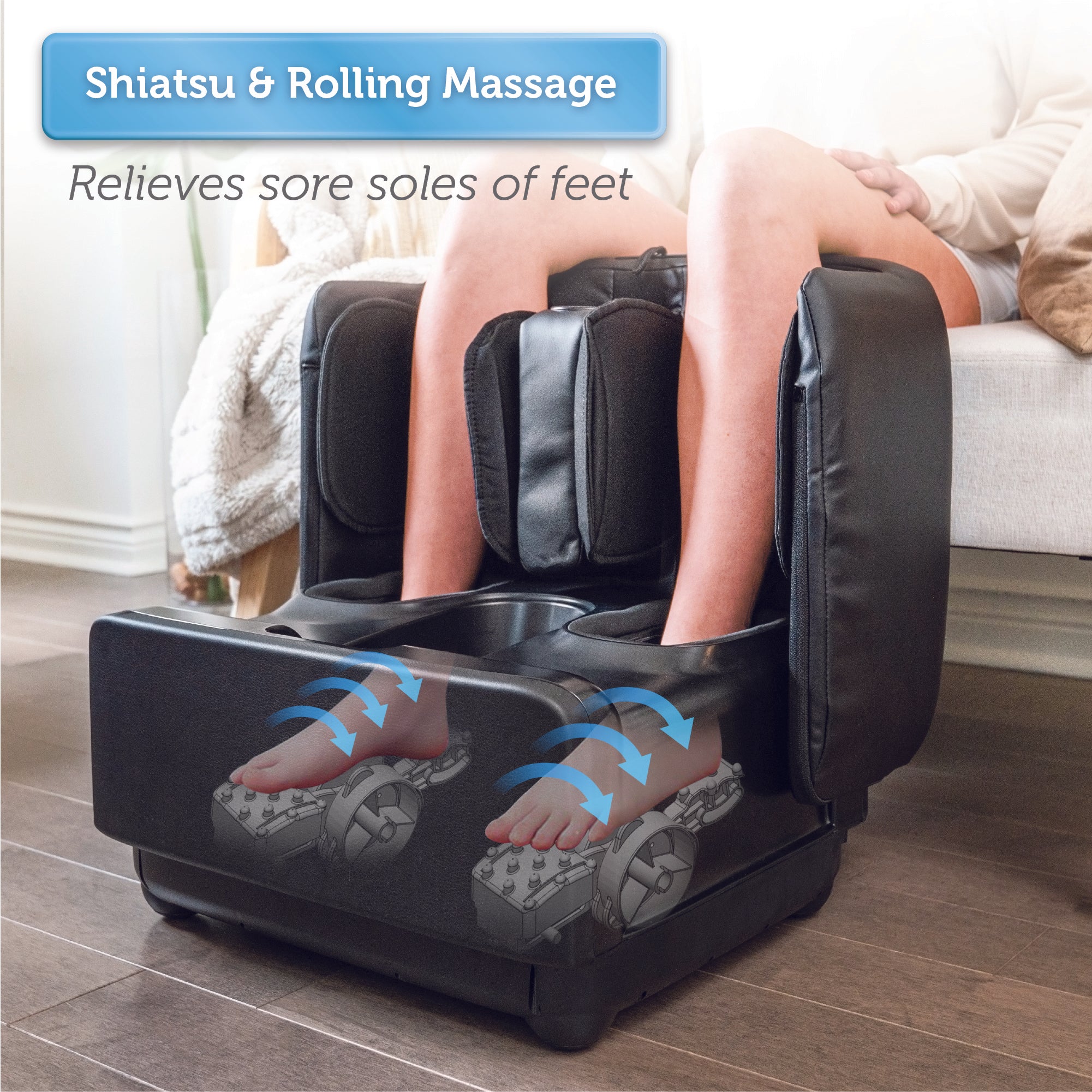 Comfier 2 in 1 Foot Massager Machine & Ottoman Foot Rest Shiatsu Calf and Foot Massager with Heat Black