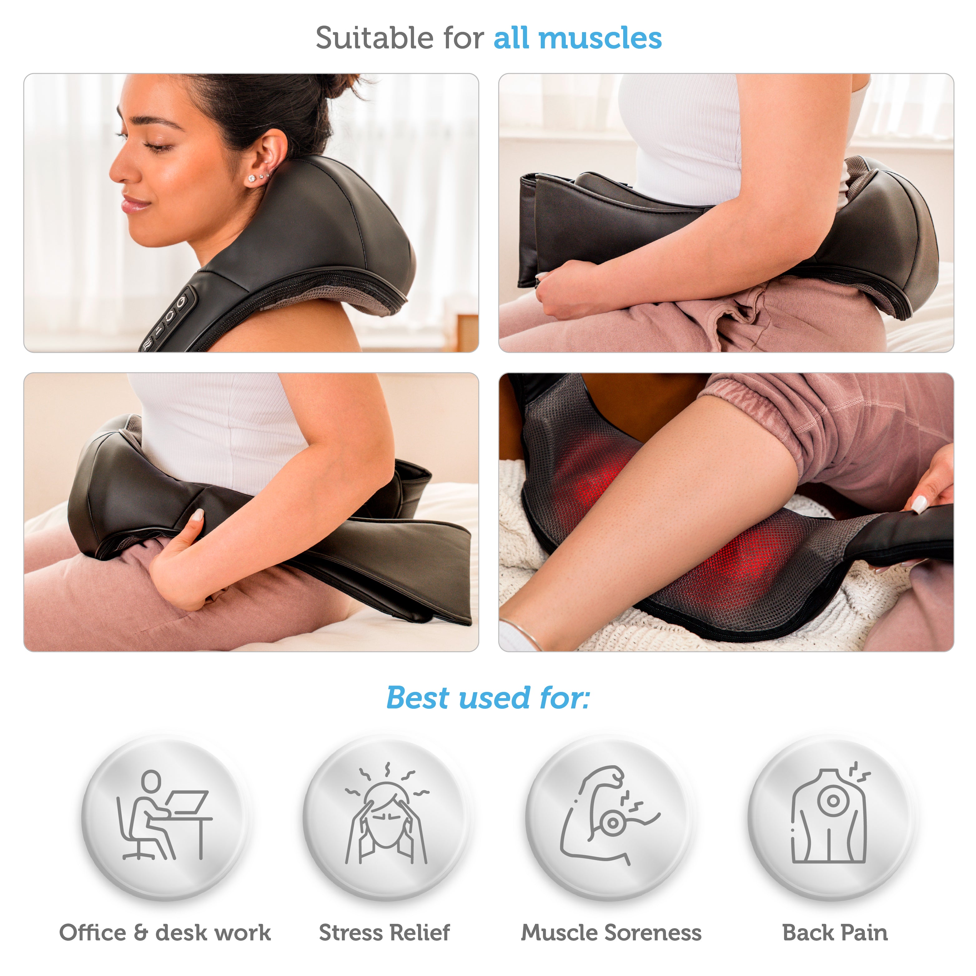 Shiatsu Back and Neck Massager with Heat,Electric Deep Tissue 3D Kneading  Massage Pillow for Shoulder, Legs, Foot and Body, Relax Gifts for Women Men  Mom Dad Black