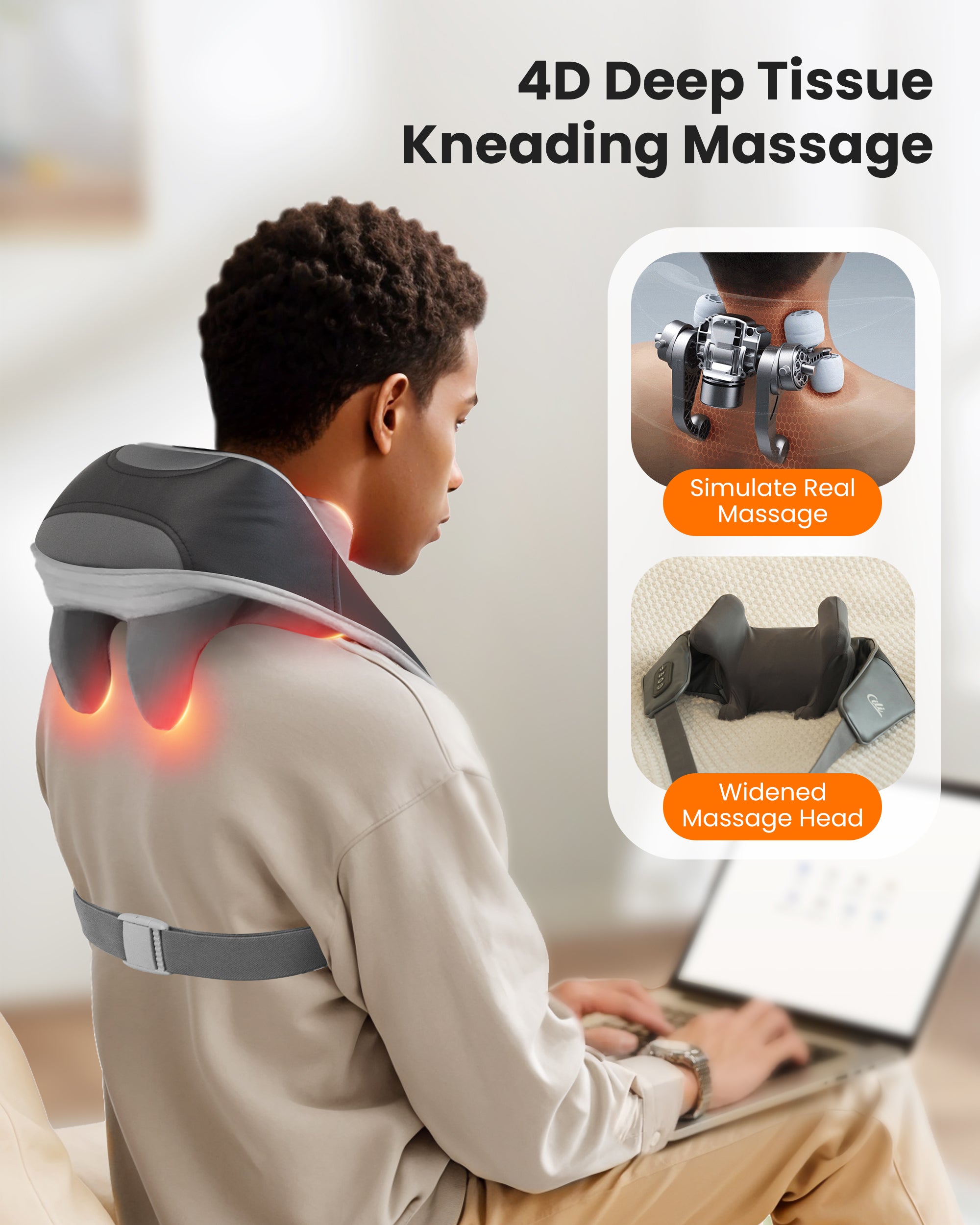 CiLi CILI Cordless Neck Massager with Heat, 4D Shiatsu Neck Shoulder Massager Deep Tissue Neck Back Massager Pillow, Wider Massage Head & More Heating Area CL-6826