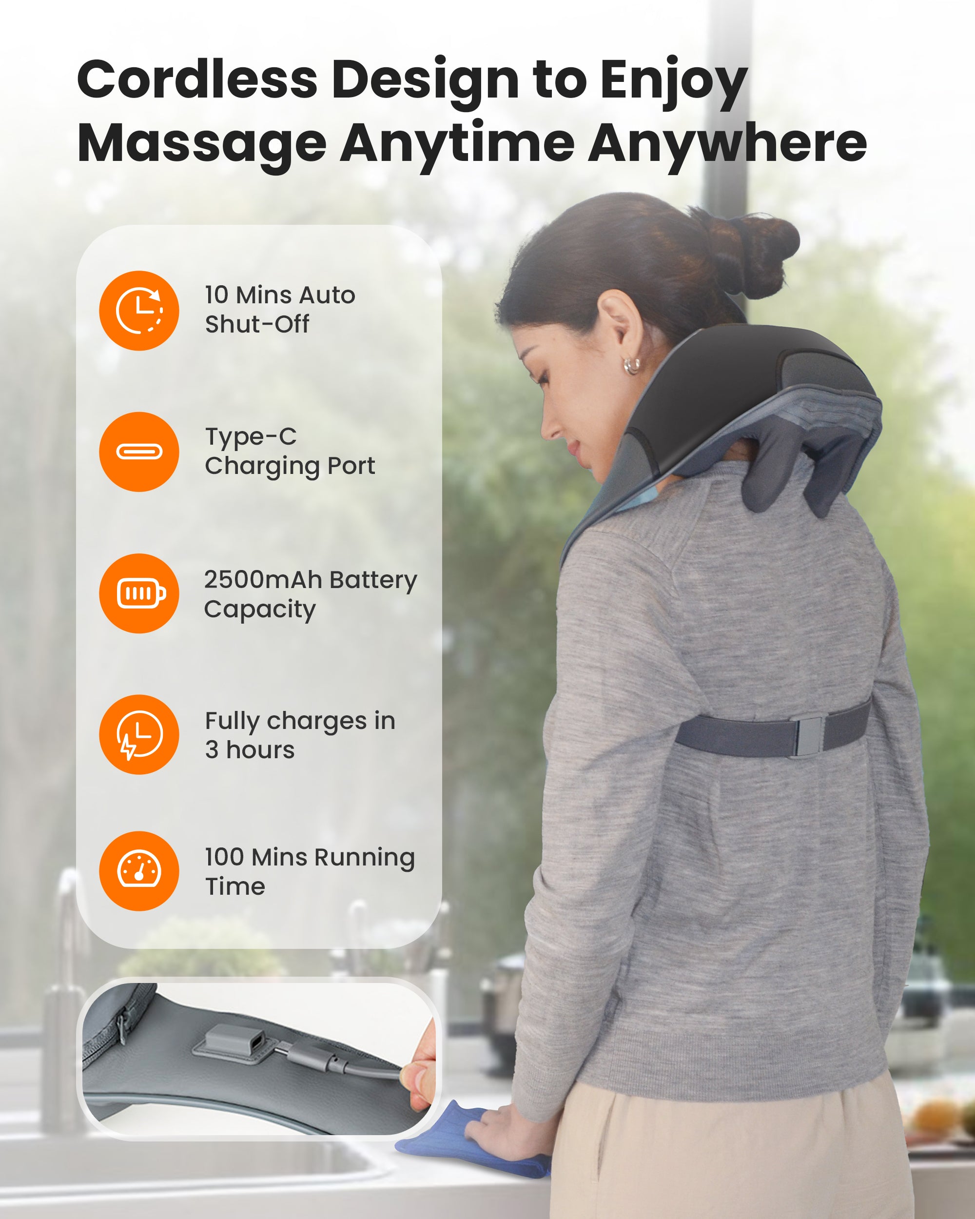 CiLi CILI Cordless Neck Massager with Heat, 4D Shiatsu Neck Shoulder Massager Deep Tissue Neck Back Massager Pillow, Wider Massage Head & More Heating Area CL-6826