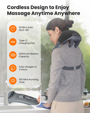 CiLi CILI Cordless Neck Massager with Heat, 4D Shiatsu Neck Shoulder Massager Deep Tissue Neck Back Massager Pillow, Wider Massage Head & More Heating Area CL-6826