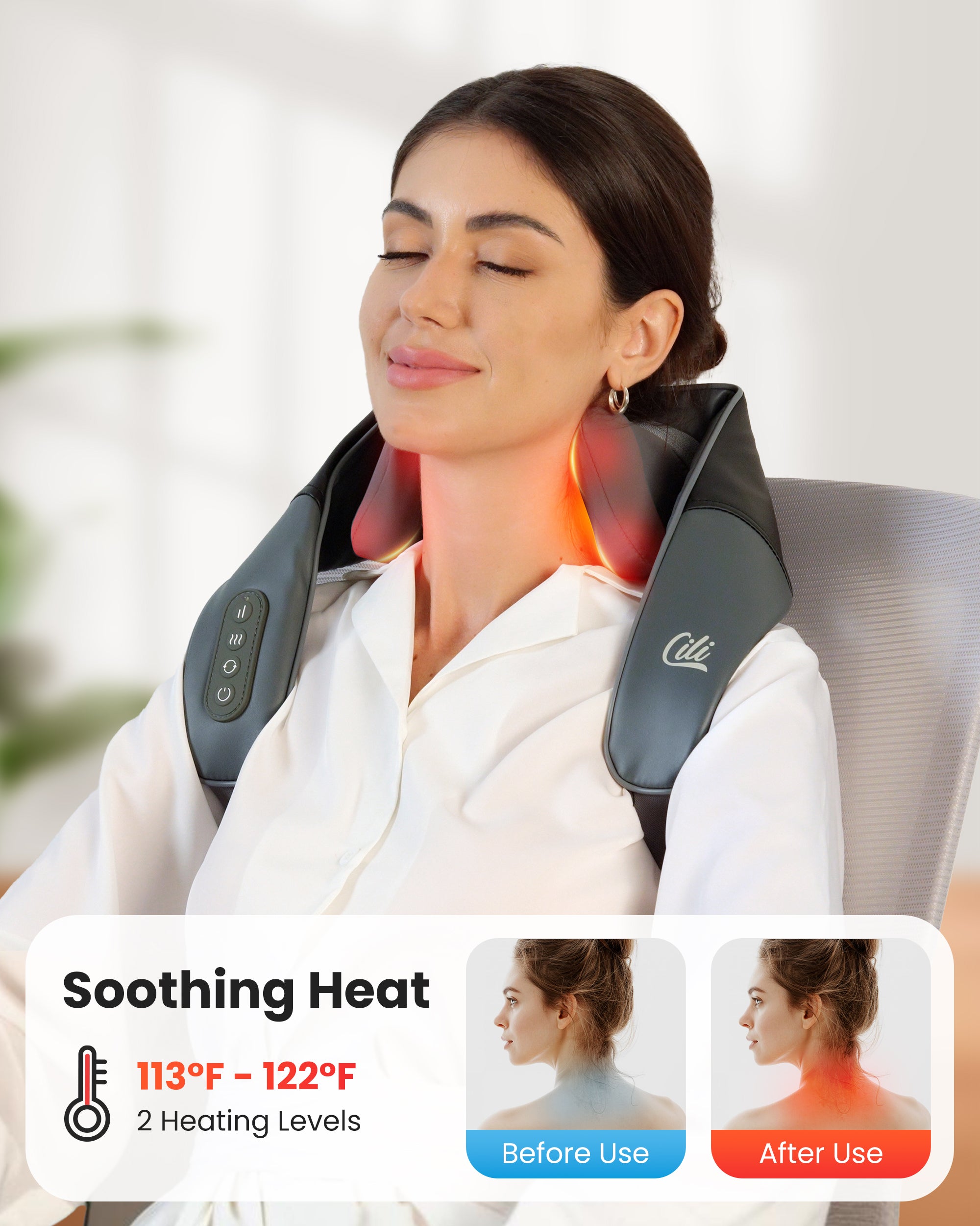 CiLi CILI Cordless Neck Massager with Heat, 4D Shiatsu Neck Shoulder Massager Deep Tissue Neck Back Massager Pillow, Wider Massage Head & More Heating Area CL-6826