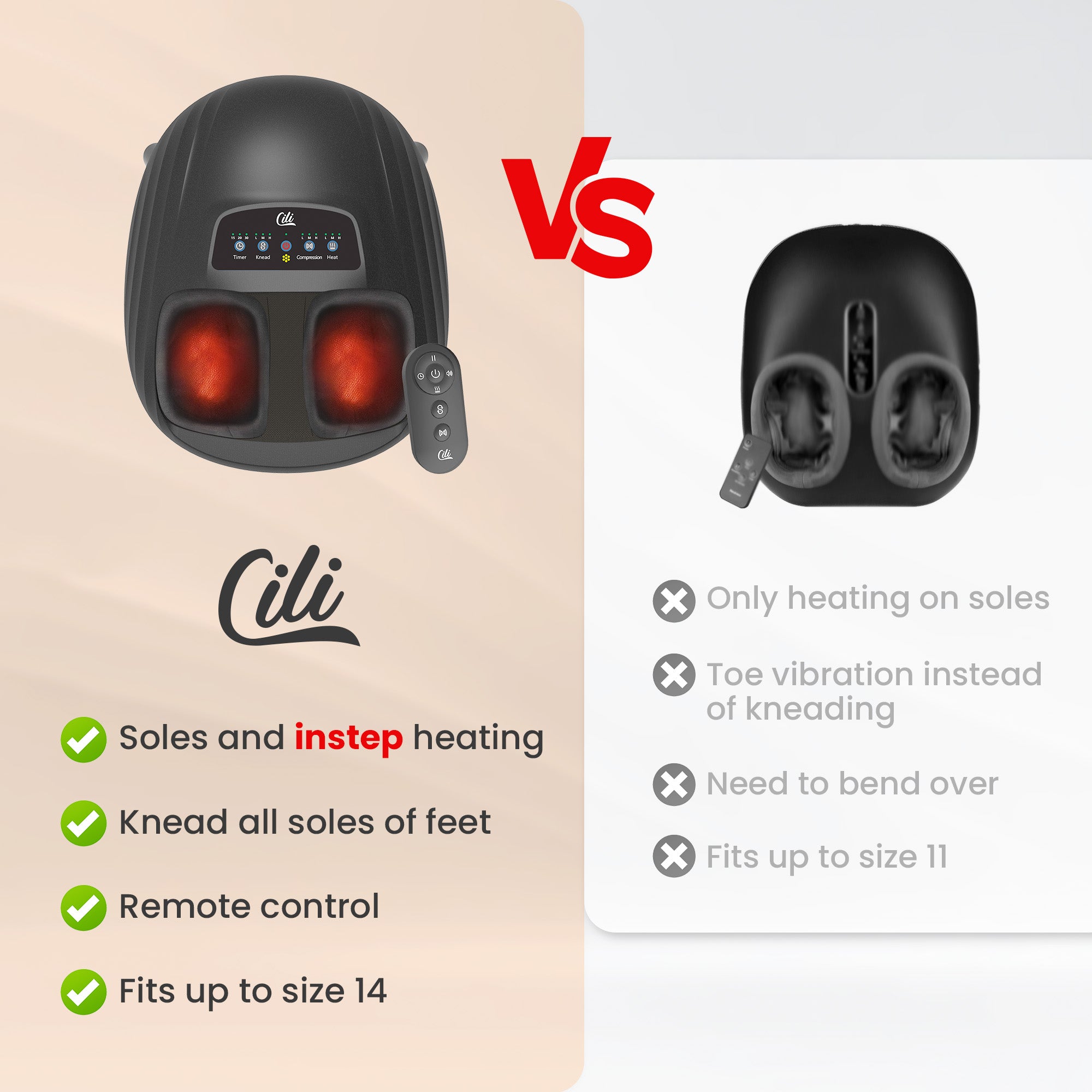 CiLi CILI Foot Massager with Heat, Shiatsu Feet Massage Machine for Plantar Fasciitis Neuropathy, Sole & Instep Heating, Remote Control CL-5325