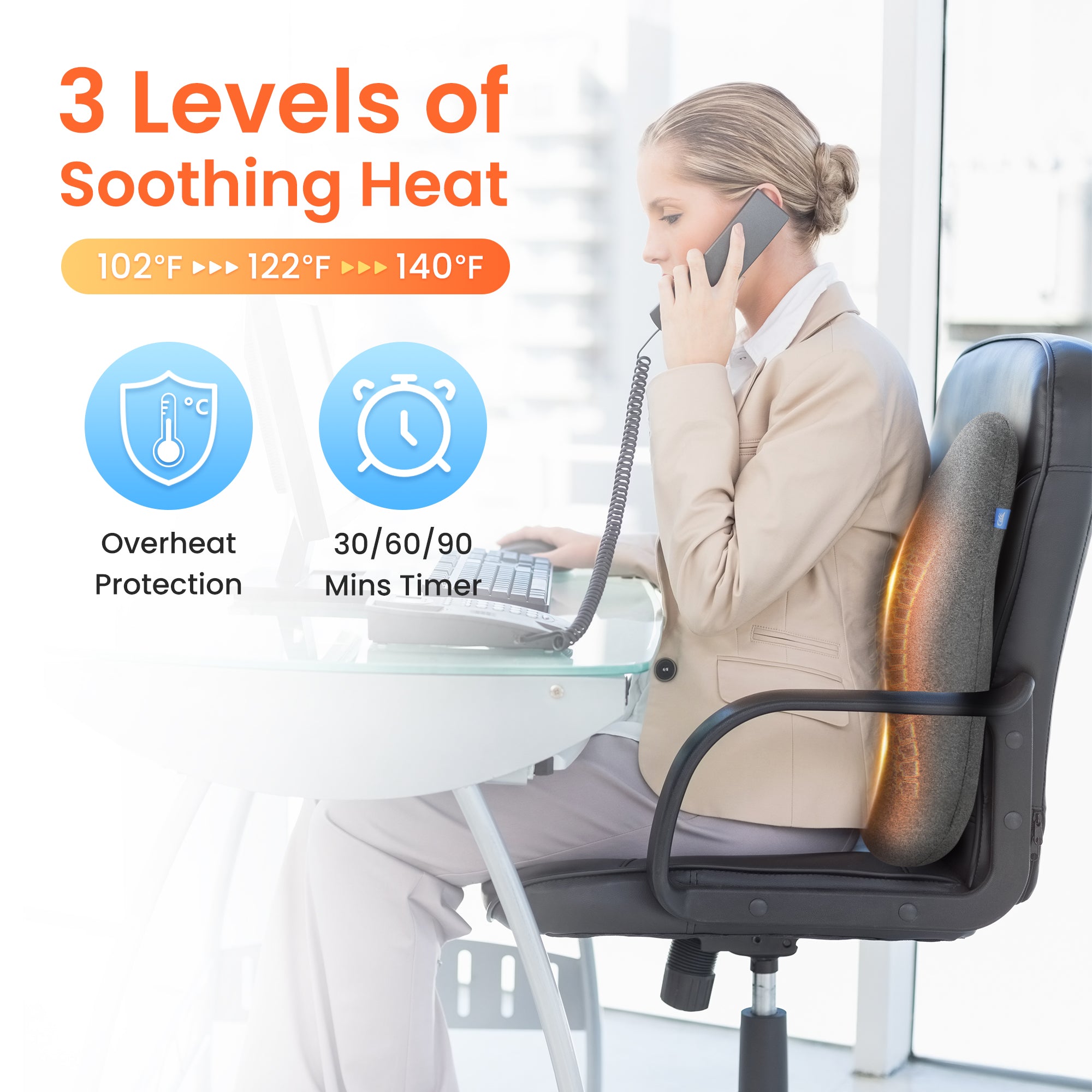 CiLi Lumbar Support & Massager CILI Heated Lumbar Support Pillow for Office Chair, Ergonomic Back Support Cushion with Vibration, Memory Foam Chair Back Massager CL-1307