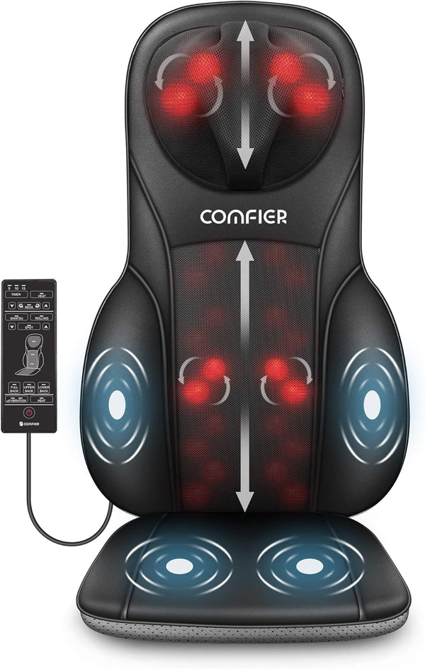 Comfier Back Massager Black Comfier Shiatsu Neck Back Massage Seat Cushion with Heat,Adjustable Kneading Rolling Massage Chair CF-2113