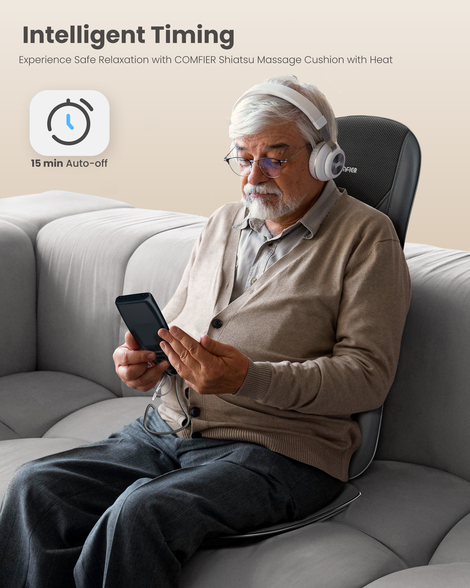 Comfier Back Massager Comfier Back Massager with Heat, Full Back Massager for Chair with 2 Shiatsu Speeds, Heated Chair Massage Pad with Spot ,Massage Seat Pad for Home Office use CF-2405
