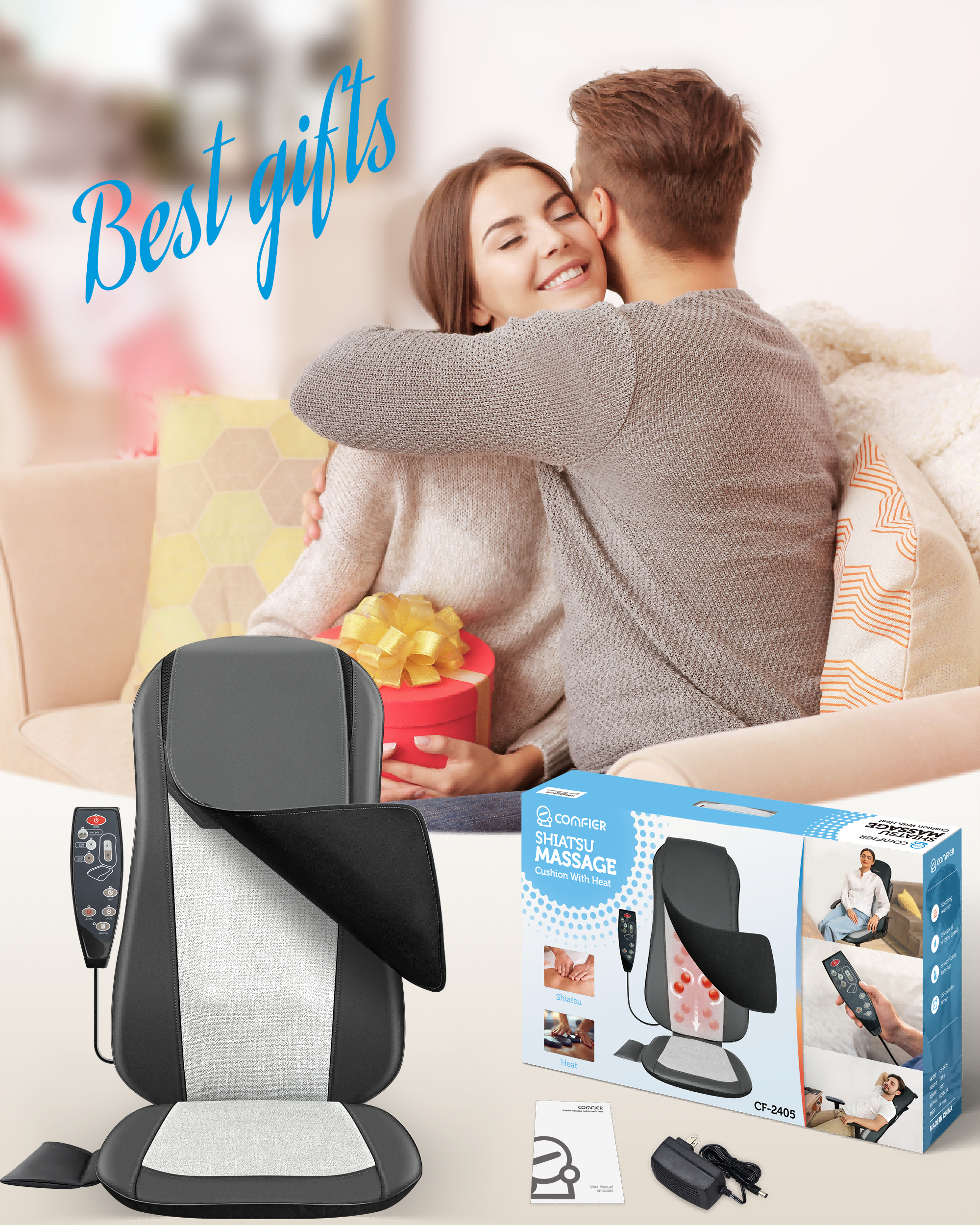 Comfier Back Massager Comfier Back Massager with Heat, Full Back Massager for Chair with 2 Shiatsu Speeds, Heated Chair Massage Pad with Spot ,Massage Seat Pad for Home Office use CF-2405