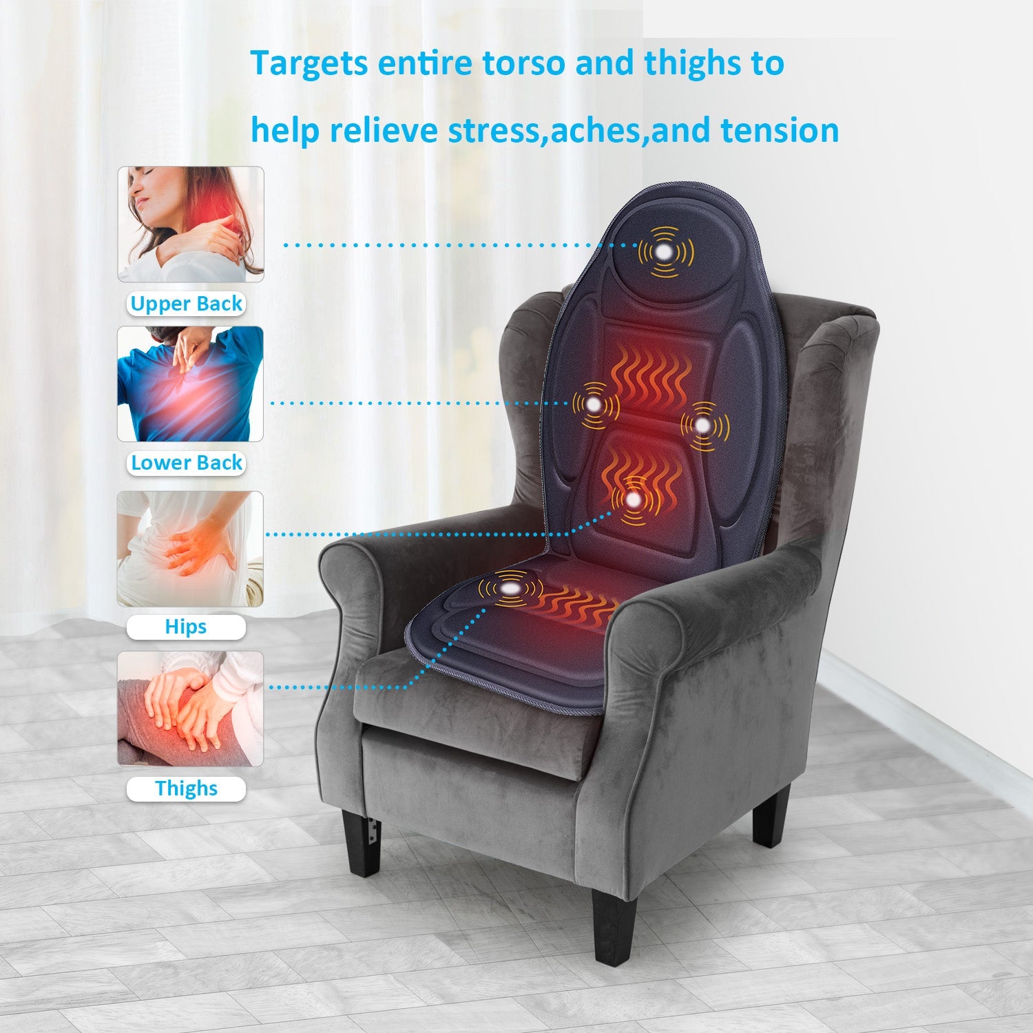 Comfier Back Massager COMFIER Christmas Gifts Back Massage seat Cushion,5 Massage Modes & 4 Insentities Vibration, Back Massager for Chair, Massager Chair Pad with Heat for Home Office Use CF-2602