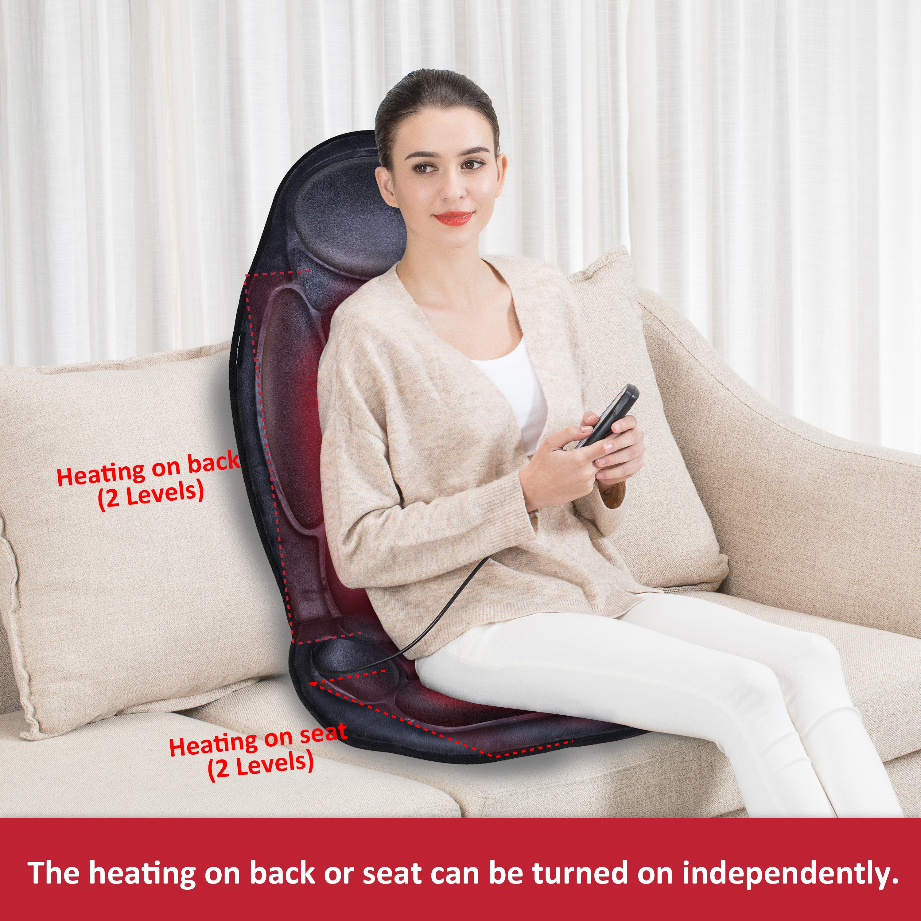 Comfier Back Massager COMFIER Christmas Gifts Back Massage seat Cushion,5 Massage Modes & 4 Insentities Vibration, Back Massager for Chair, Massager Chair Pad with Heat for Home Office Use CF-2602