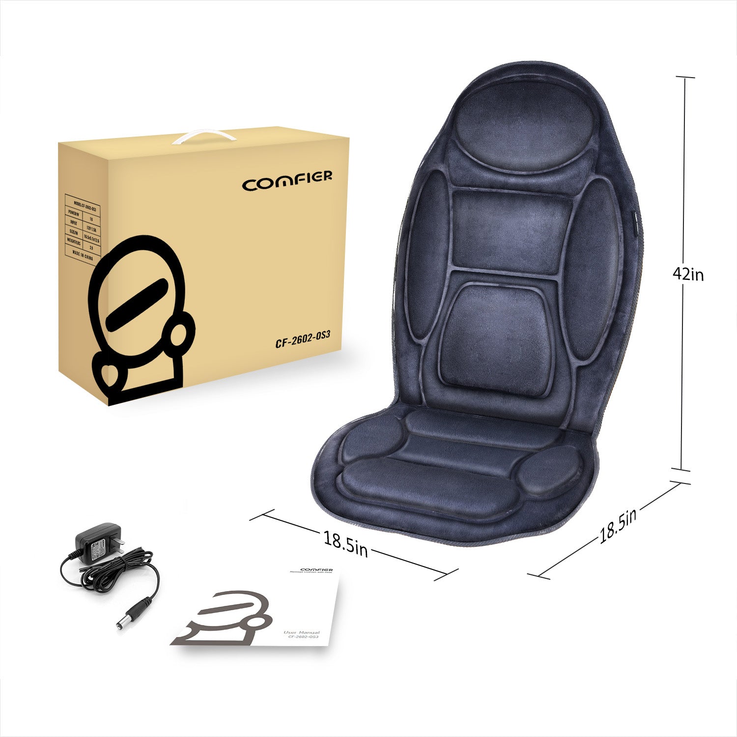 Comfier Back Massager COMFIER Christmas Gifts Back Massage seat Cushion,5 Massage Modes & 4 Insentities Vibration, Back Massager for Chair, Massager Chair Pad with Heat for Home Office Use CF-2602