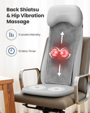 Comfier Back Massager Comfier Shiatsu Back Massager with Heat, Deep Tissue Kneading Chair Massager with Vibration, 2D/3D Shiatu Massage Seat Cushion, Full Back Massage Chair Pad CF-2311