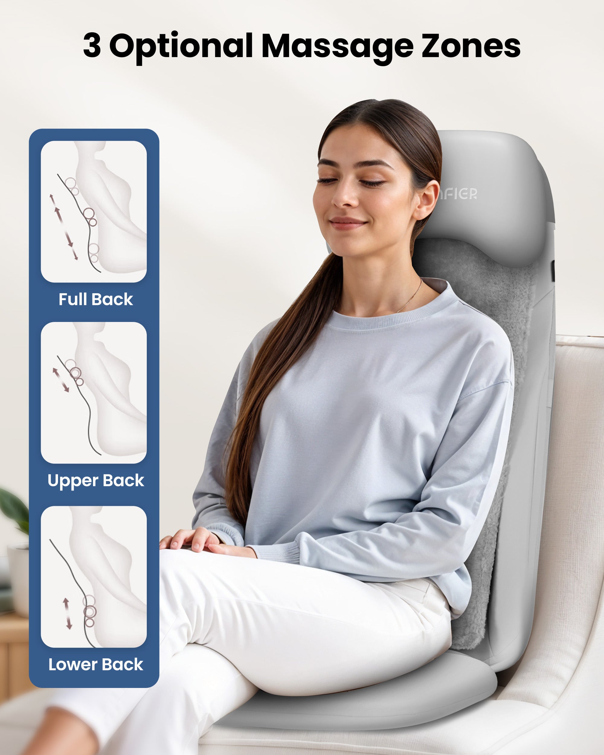 Comfier Back Massager Comfier Shiatsu Back Massager with Heat, Deep Tissue Kneading Chair Massager with Vibration, 2D/3D Shiatu Massage Seat Cushion, Full Back Massage Chair Pad CF-2311
