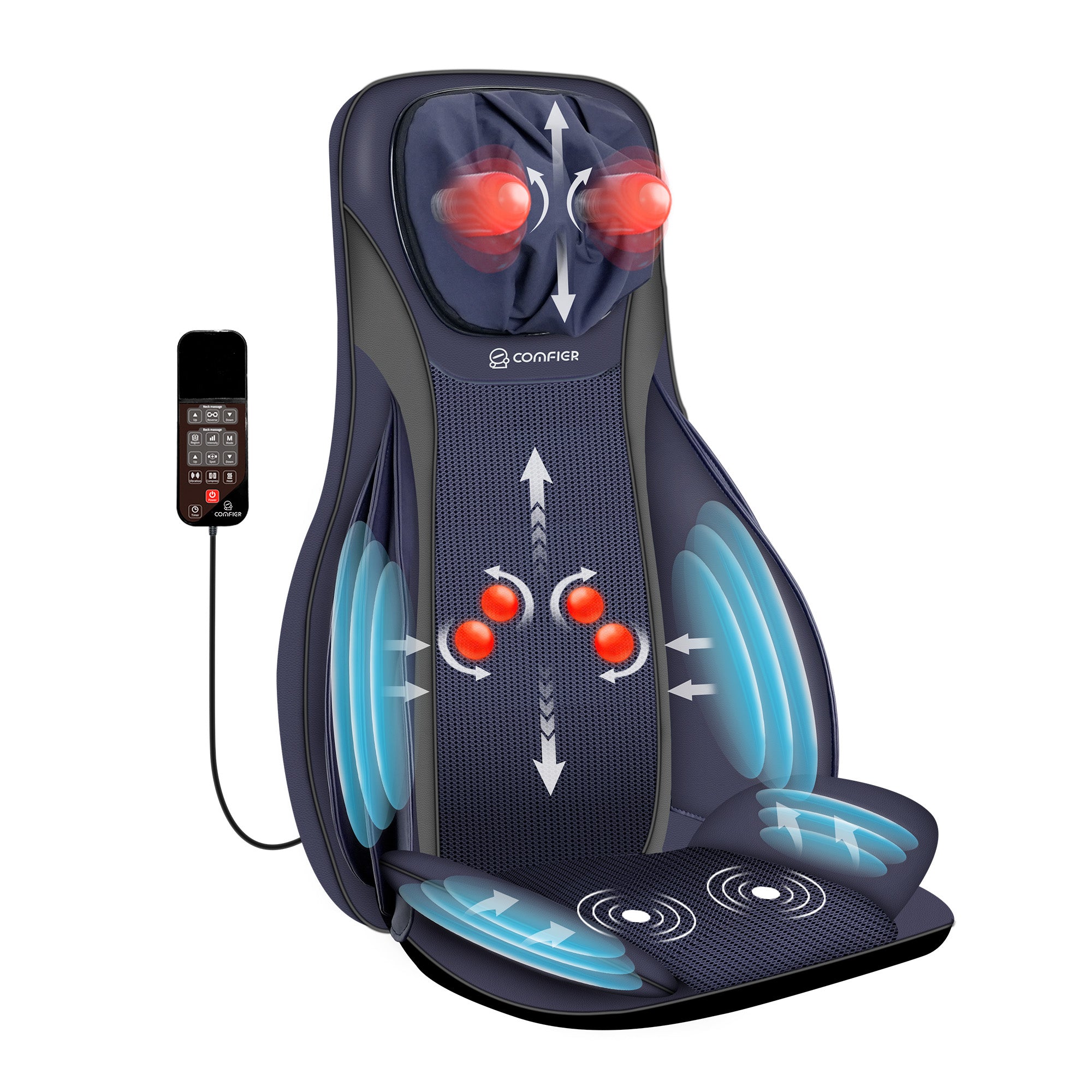 Comfier Back Massager COMFIER Shiatsu Neck Back Massager with Heat, Massage Chair Pad with Tapping,Kneading Chair Massager,Seat Massager for Neck, Back and Shoulders CF-2406