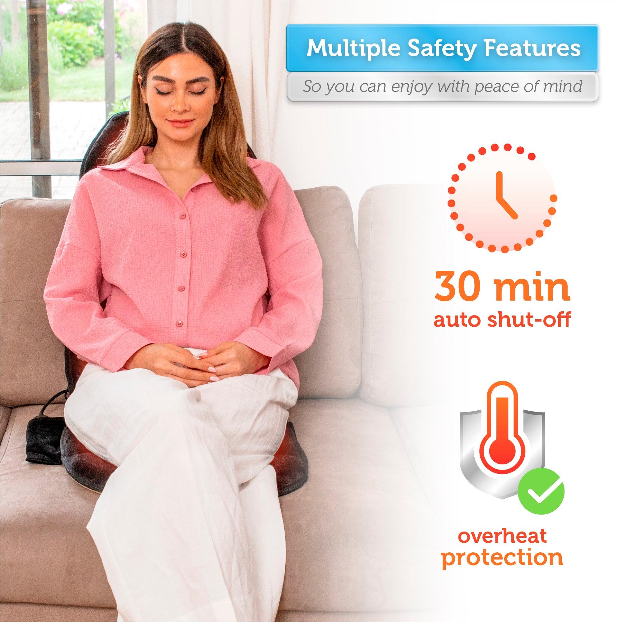 30-min auto shut-off & overheat protection on massage heat cushion