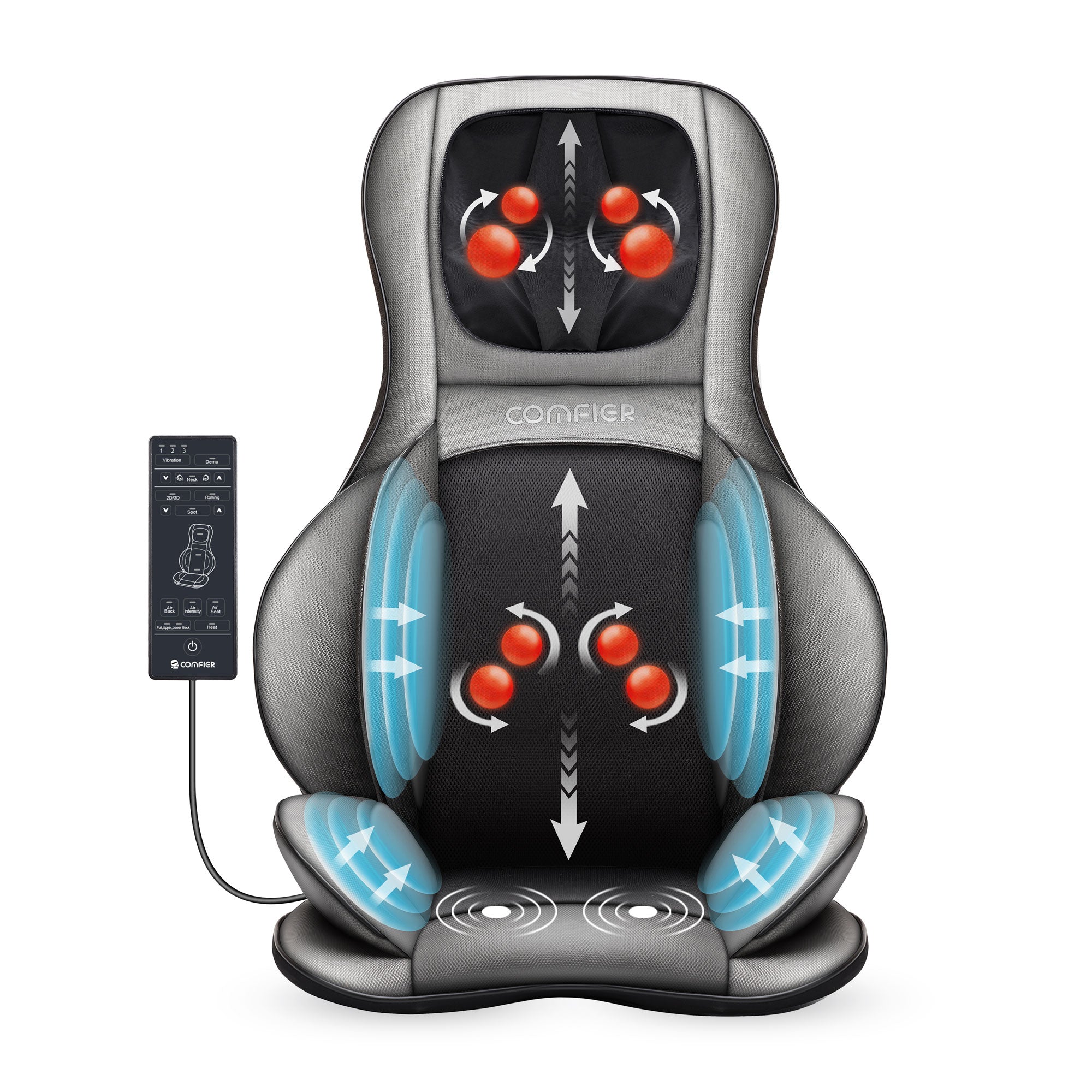 Comfier Back Massager Light Gray Neck & Back Massager with Air Compress & Shiatsu CF-2309
