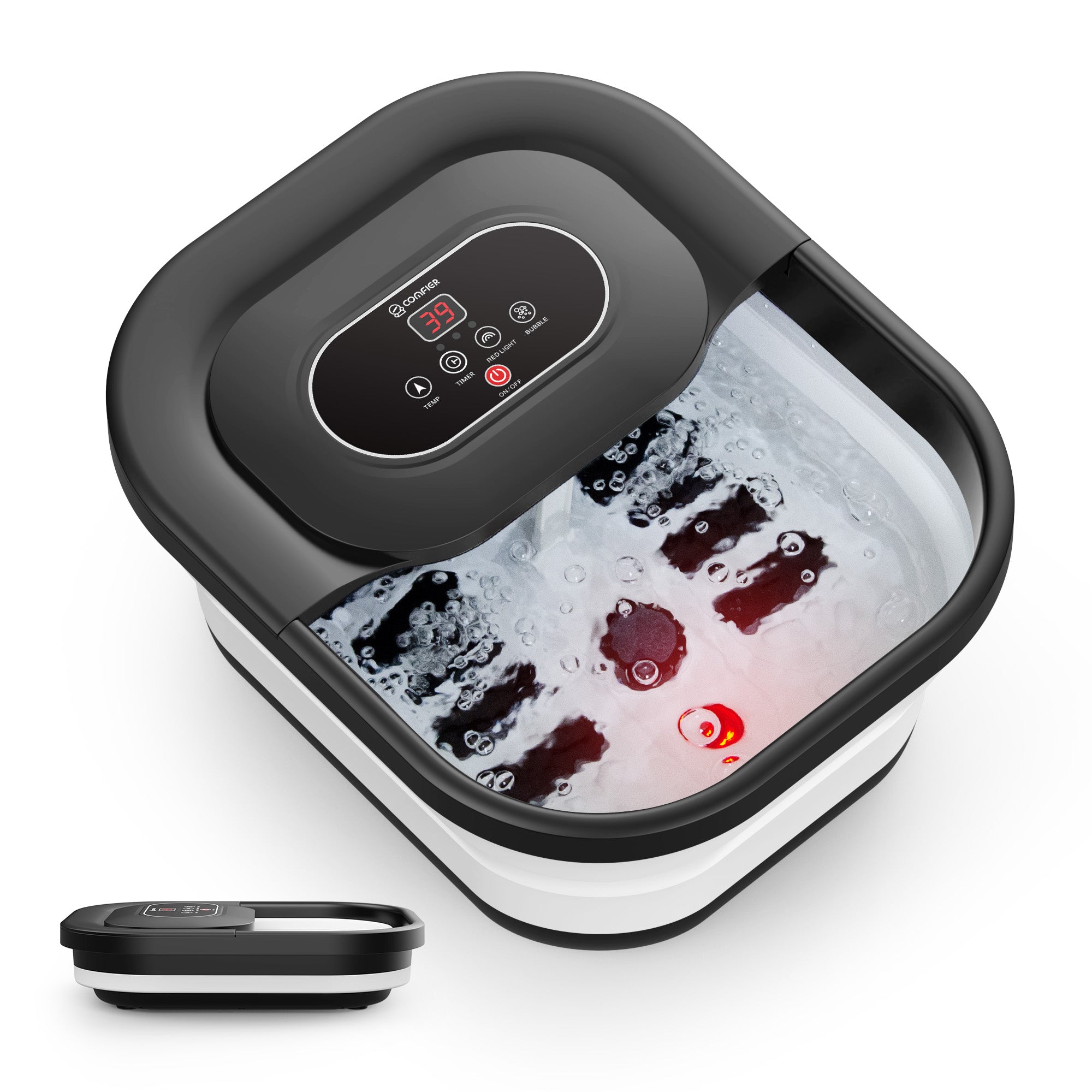 Comfier Bathroom Accessories Black Comfier Collapsible Foot Spa Bath Massager with Heat, Pedicure Foot Spa with Bubbles, Red Light, Pumice Stone and Shiatsu Massage Rollers, Heated Bath Spa for Relaxation and Stress Relief CF-5415
