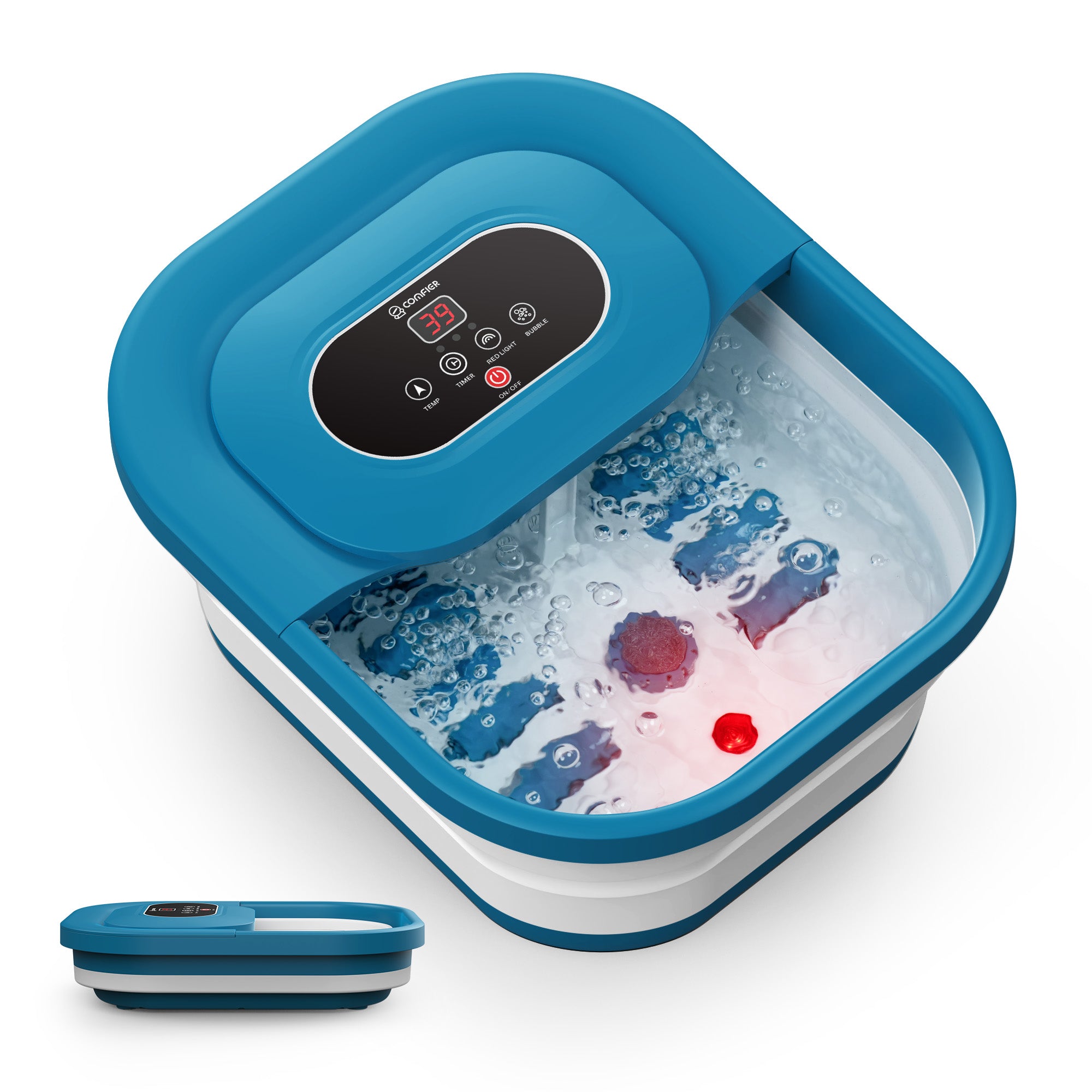 Comfier Bathroom Accessories Blue Comfier Collapsible Foot Spa Bath Massager with Heat, Pedicure Foot Spa with Bubbles, Red Light, Pumice Stone and Shiatsu Massage Rollers, Heated Bath Spa for Relaxation and Stress Relief CF-5415